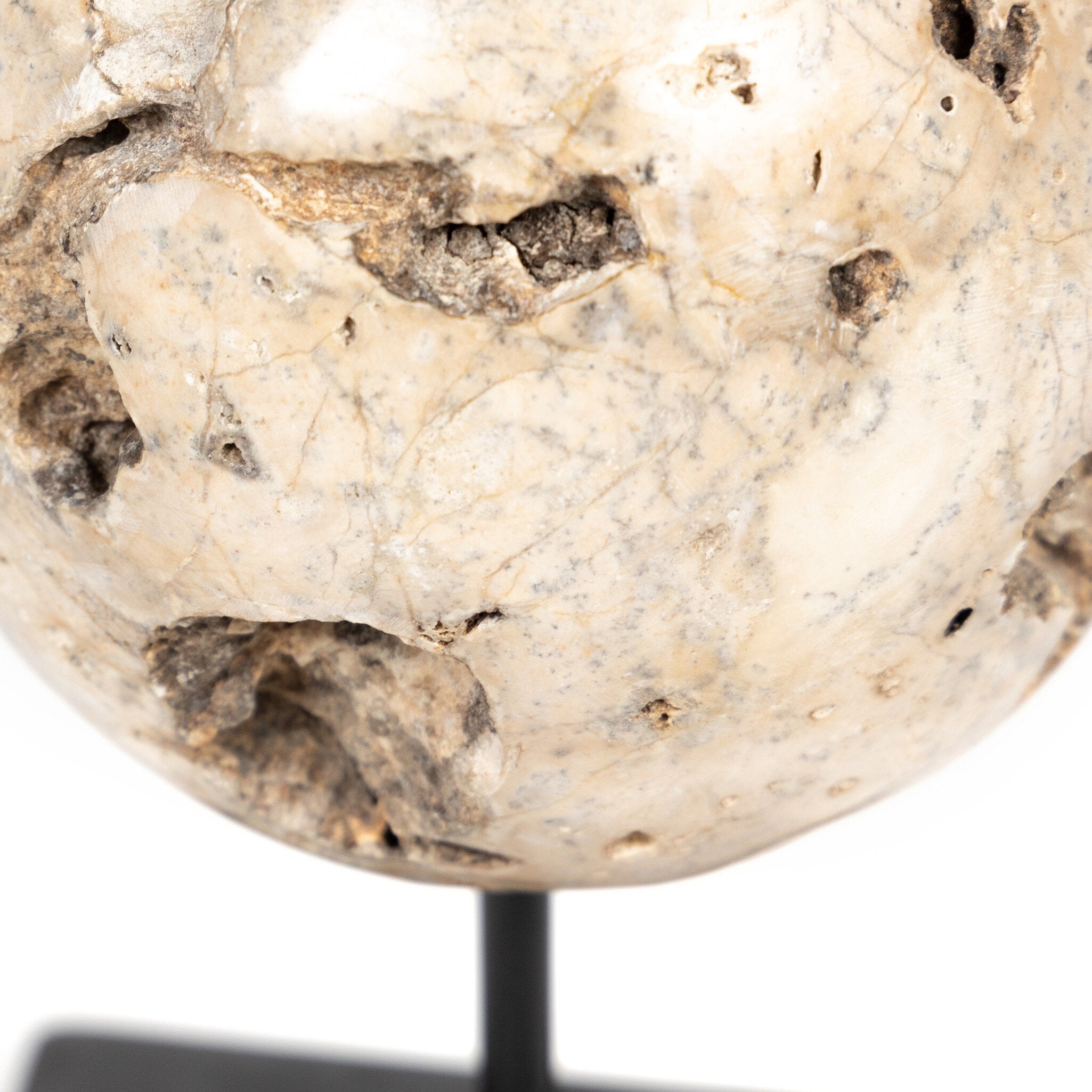 Four Hands Organic Stone Sculptures, Set Of 3 — Romano Fosse Travertine-Matte Black Iron-Black Marble