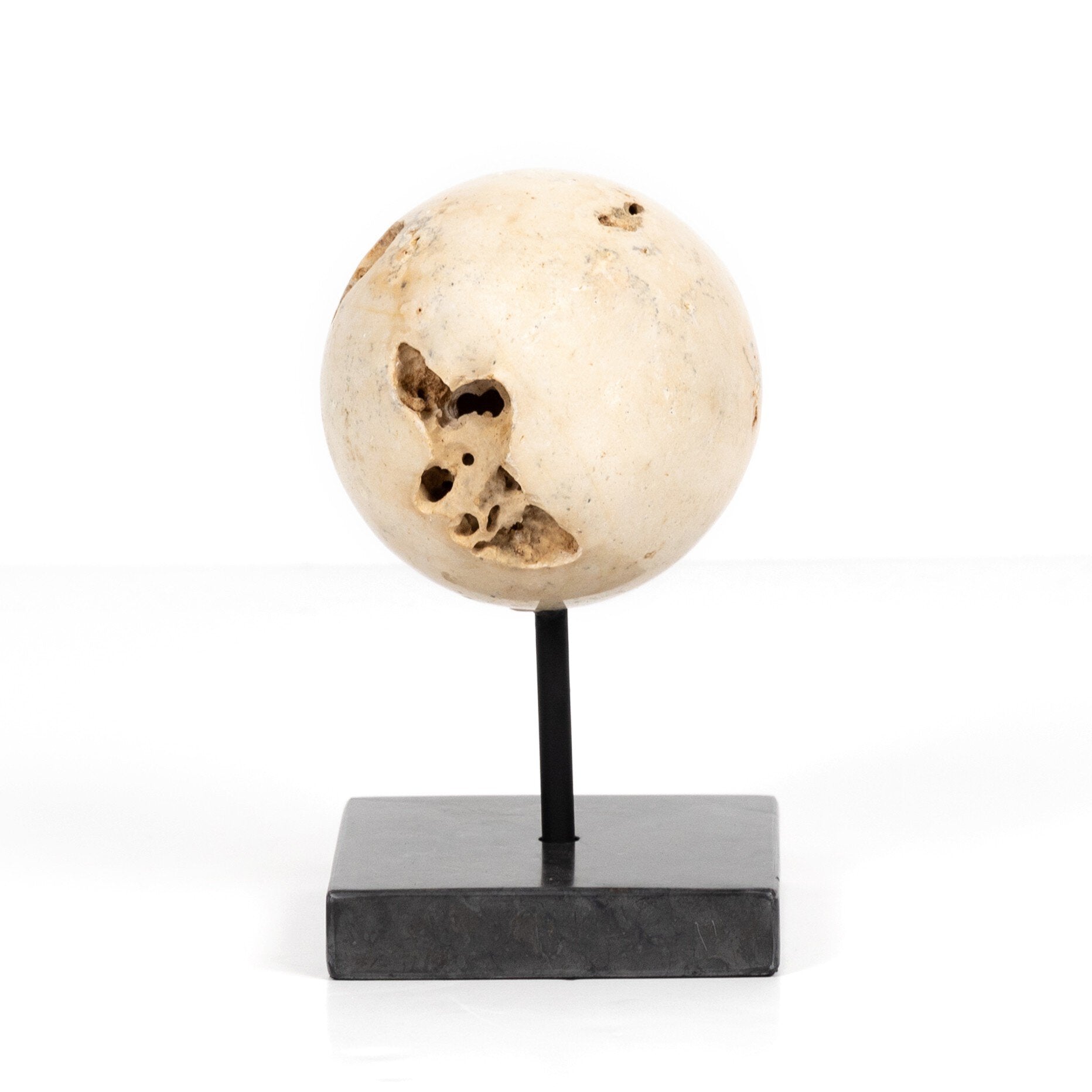 Four Hands Organic Stone Sculptures, Set Of 3 — Romano Fosse Travertine-Matte Black Iron-Black Marble