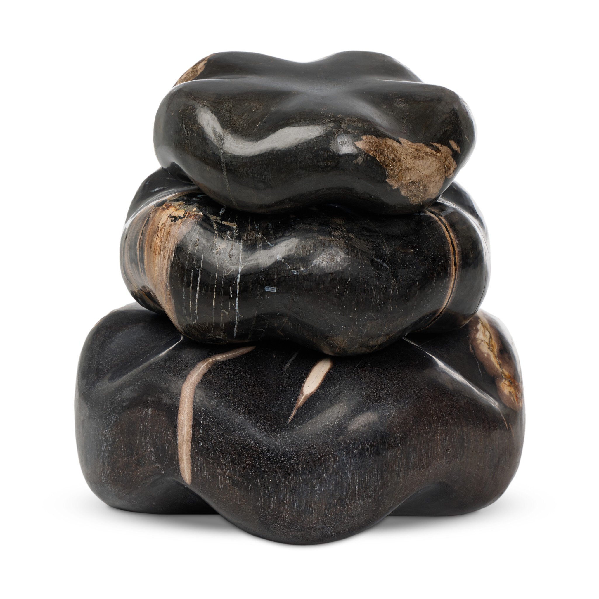 Four Hands Petrified Wood Organic Sculpture, Set Of 3 — Dark Petrified Wood