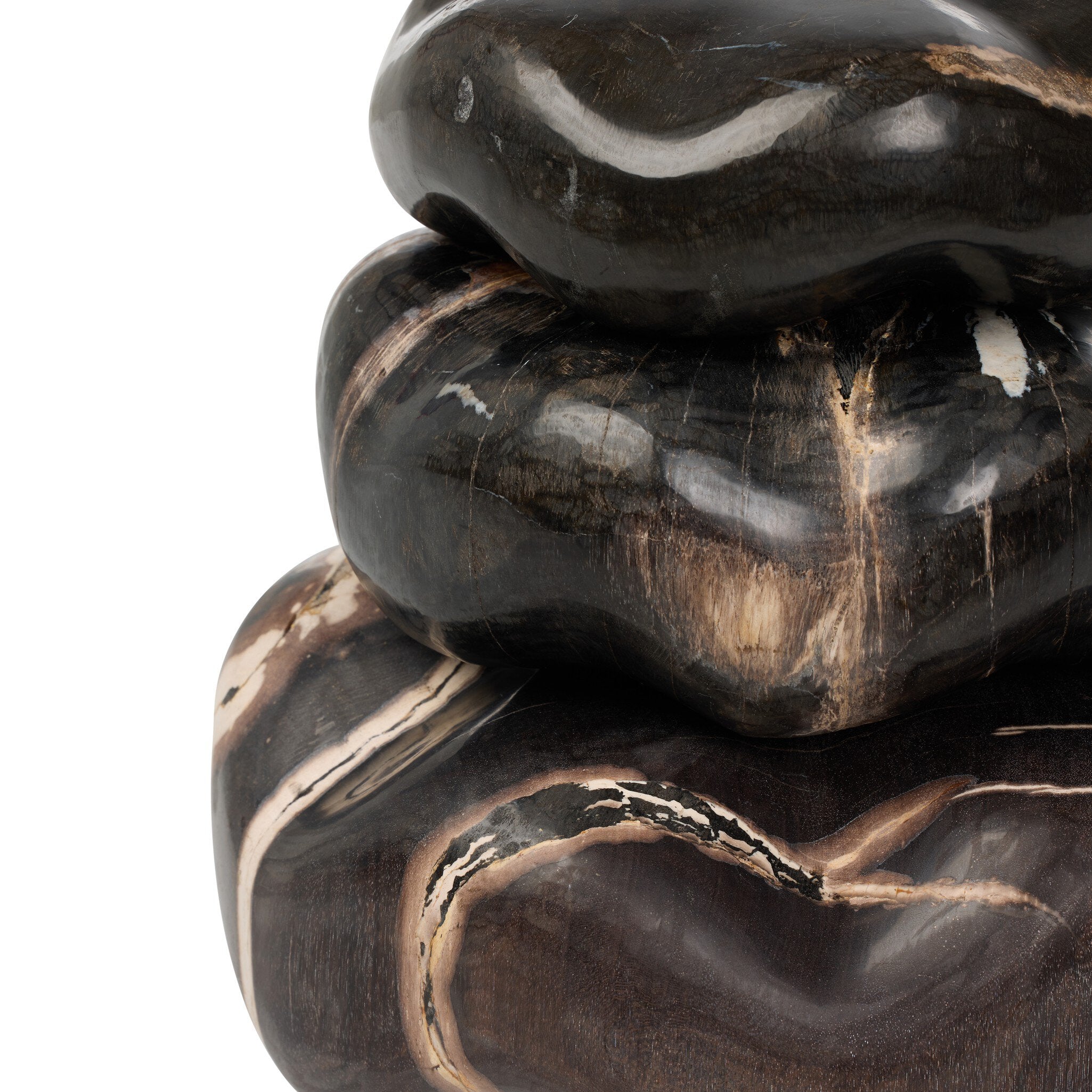 Four Hands Petrified Wood Organic Sculpture, Set Of 3 — Dark Petrified Wood