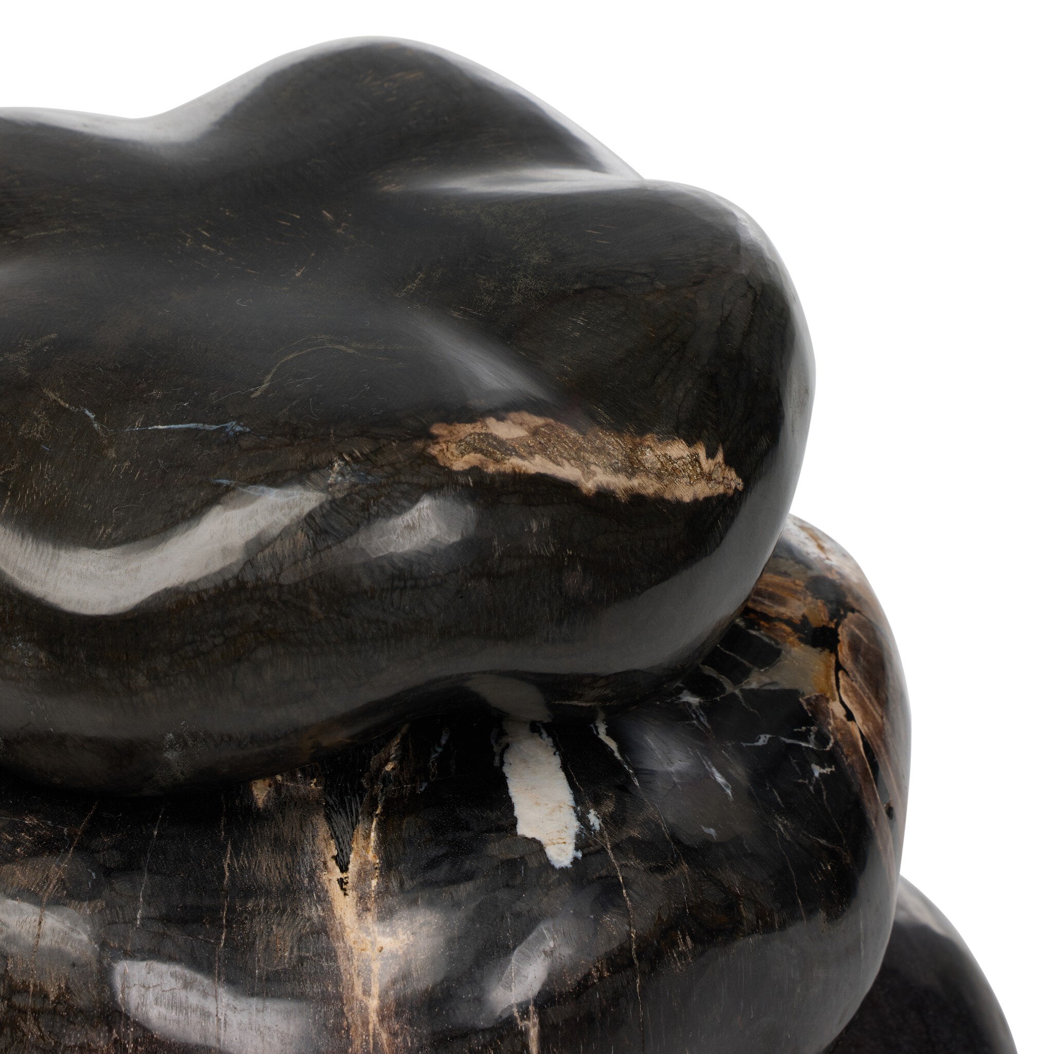 Four Hands Petrified Wood Organic Sculpture, Set Of 3 — Dark Petrified Wood