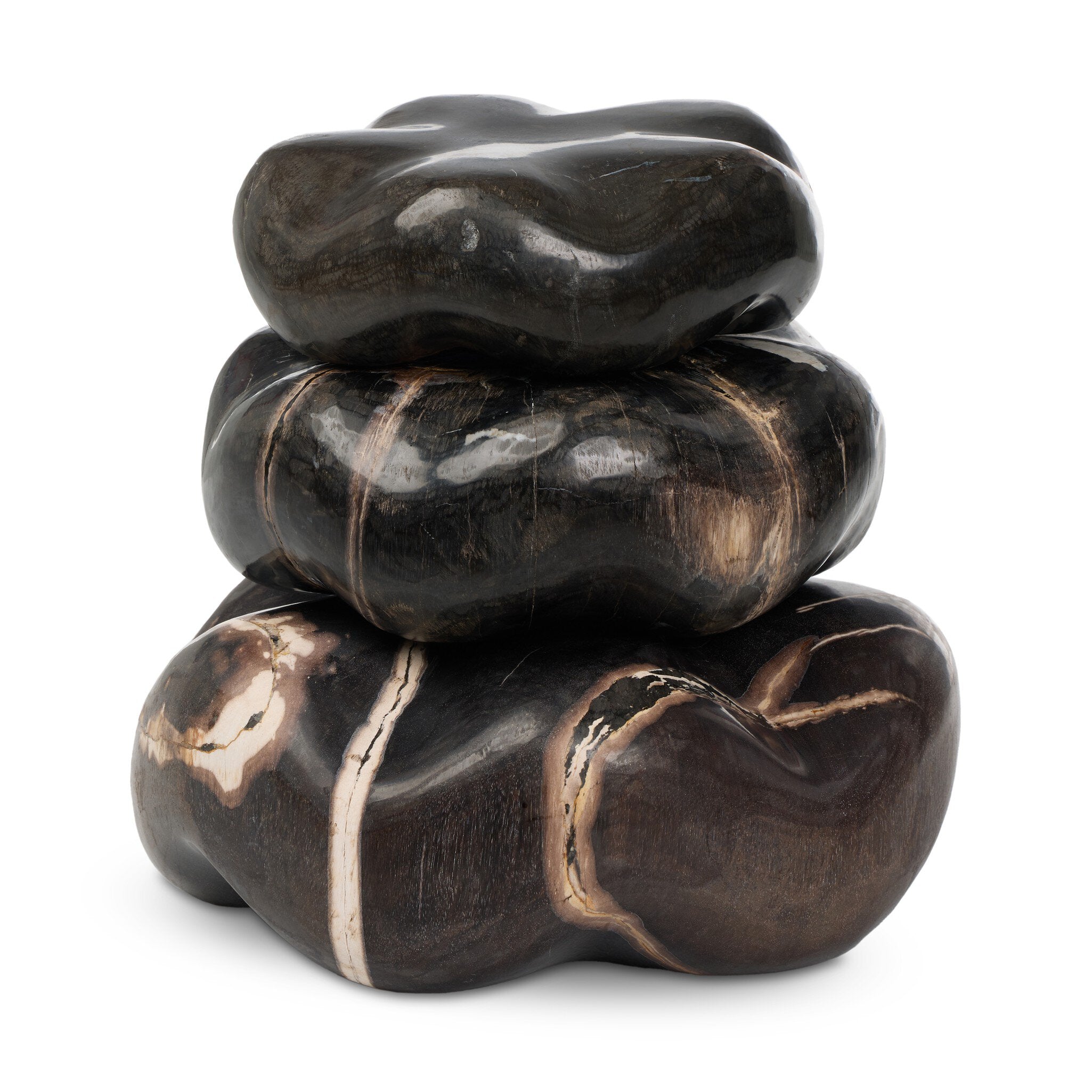 Four Hands Petrified Wood Organic Sculpture, Set Of 3 — Dark Petrified Wood