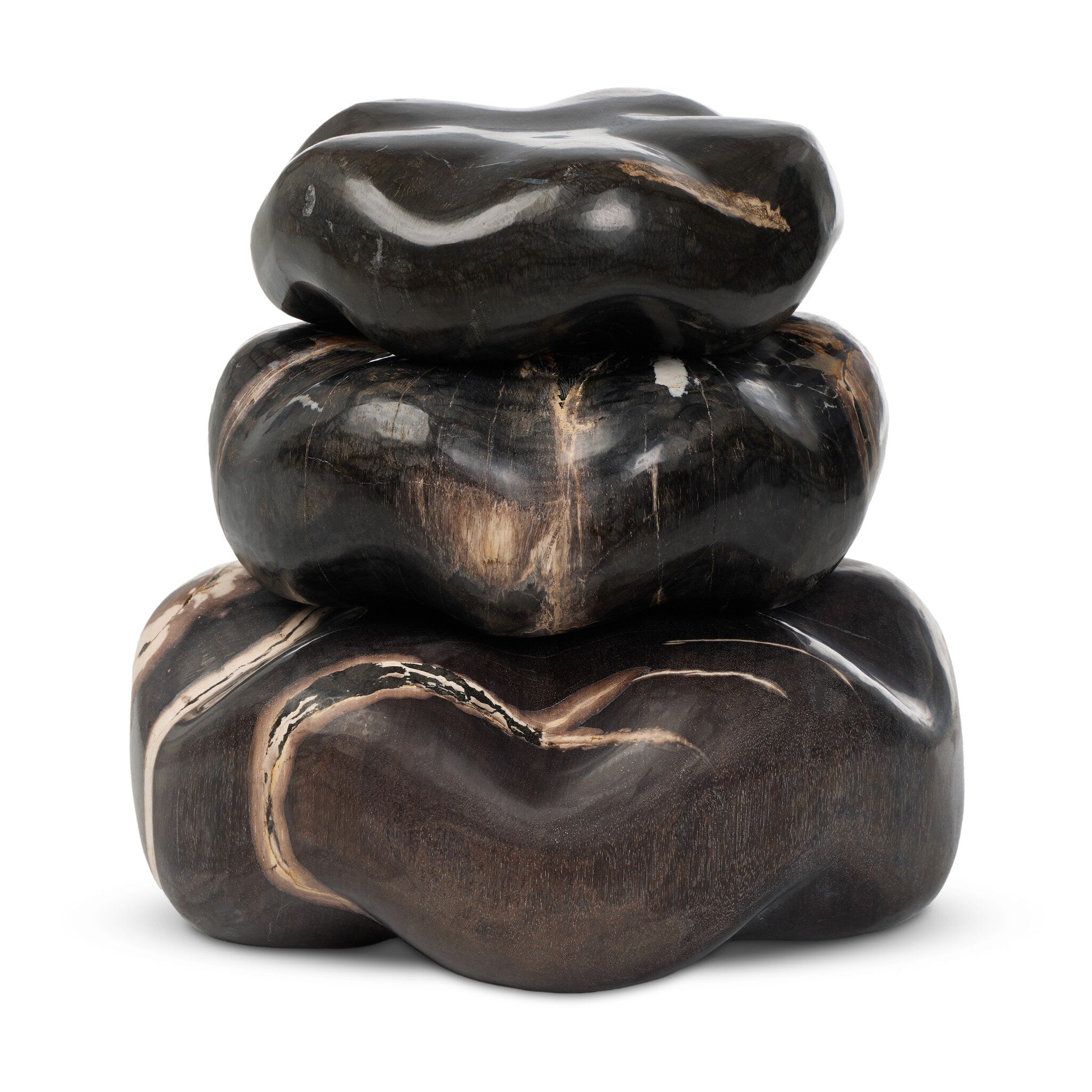Four Hands Petrified Wood Organic Sculpture, Set Of 3 — Dark Petrified Wood