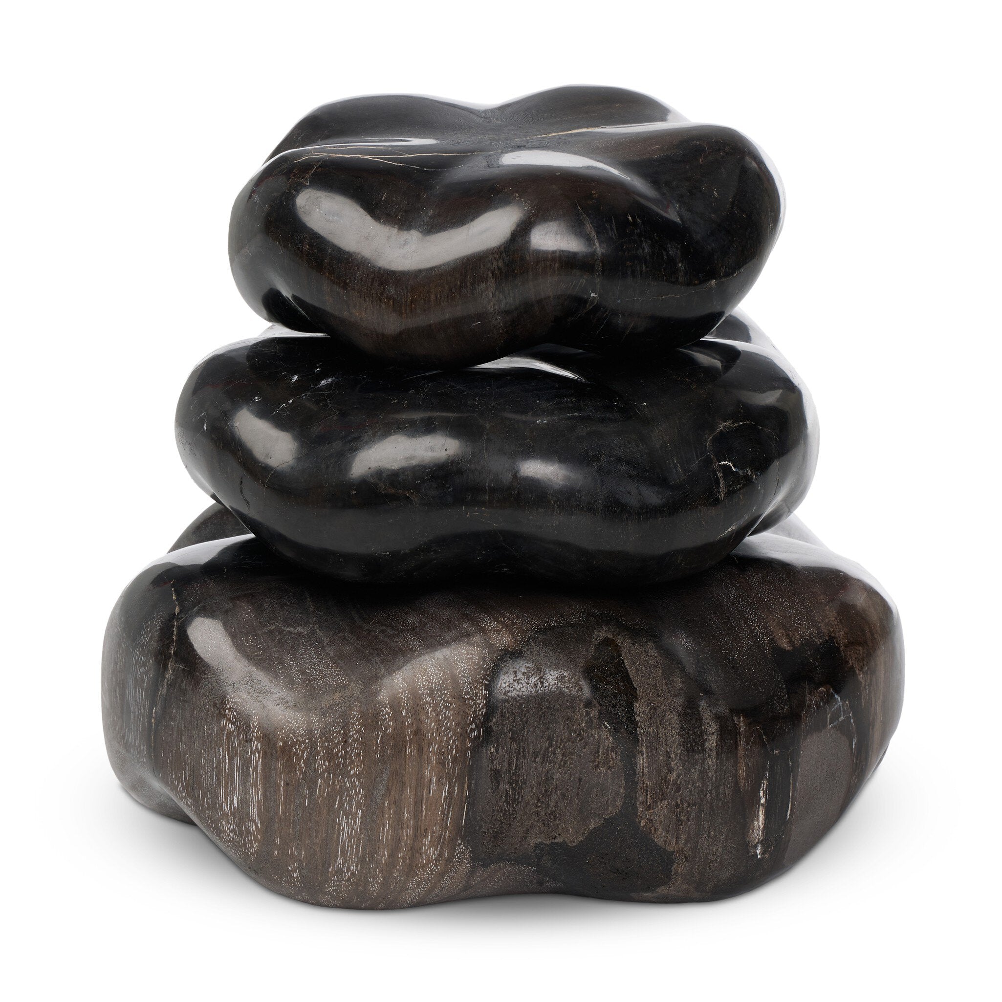 Four Hands Petrified Wood Organic Sculpture, Set Of 3 — Dark Petrified Wood