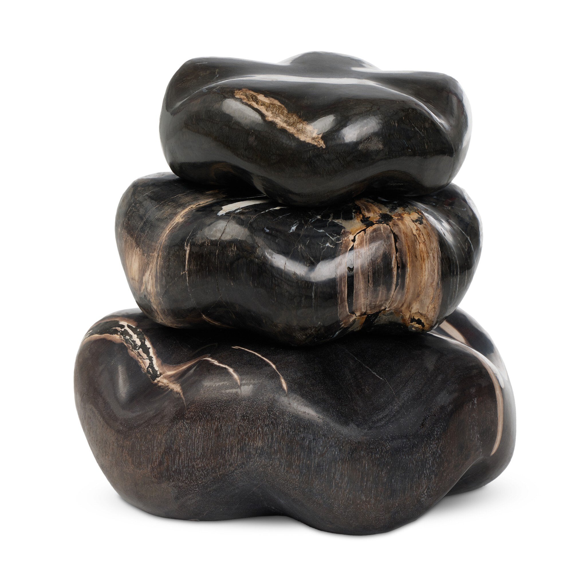 Four Hands Petrified Wood Organic Sculpture, Set Of 3 — Dark Petrified Wood