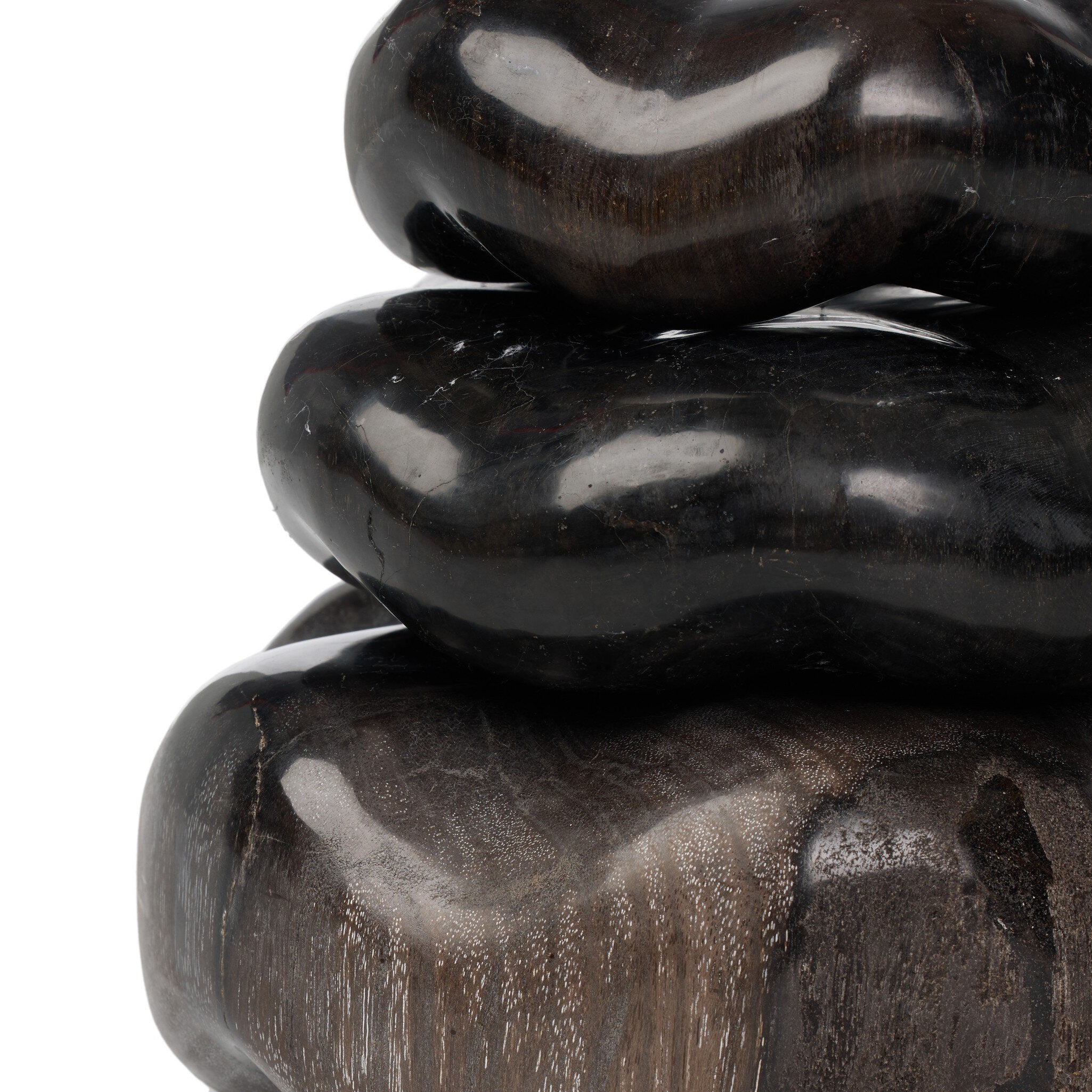 Four Hands Petrified Wood Organic Sculpture, Set Of 3 — Dark Petrified Wood