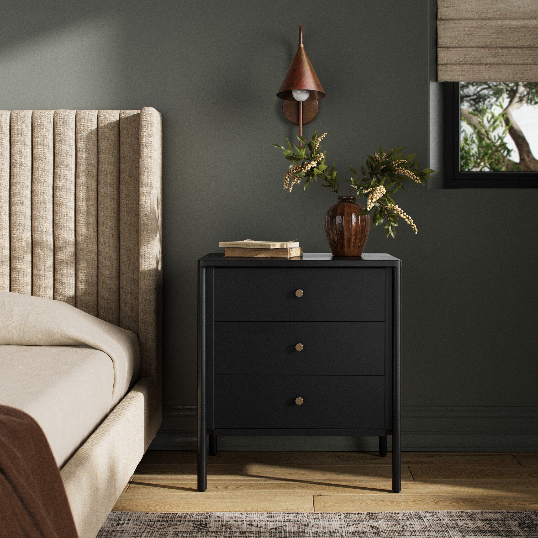Four Hands Soto Nightstand — Black-Weathered Bronze