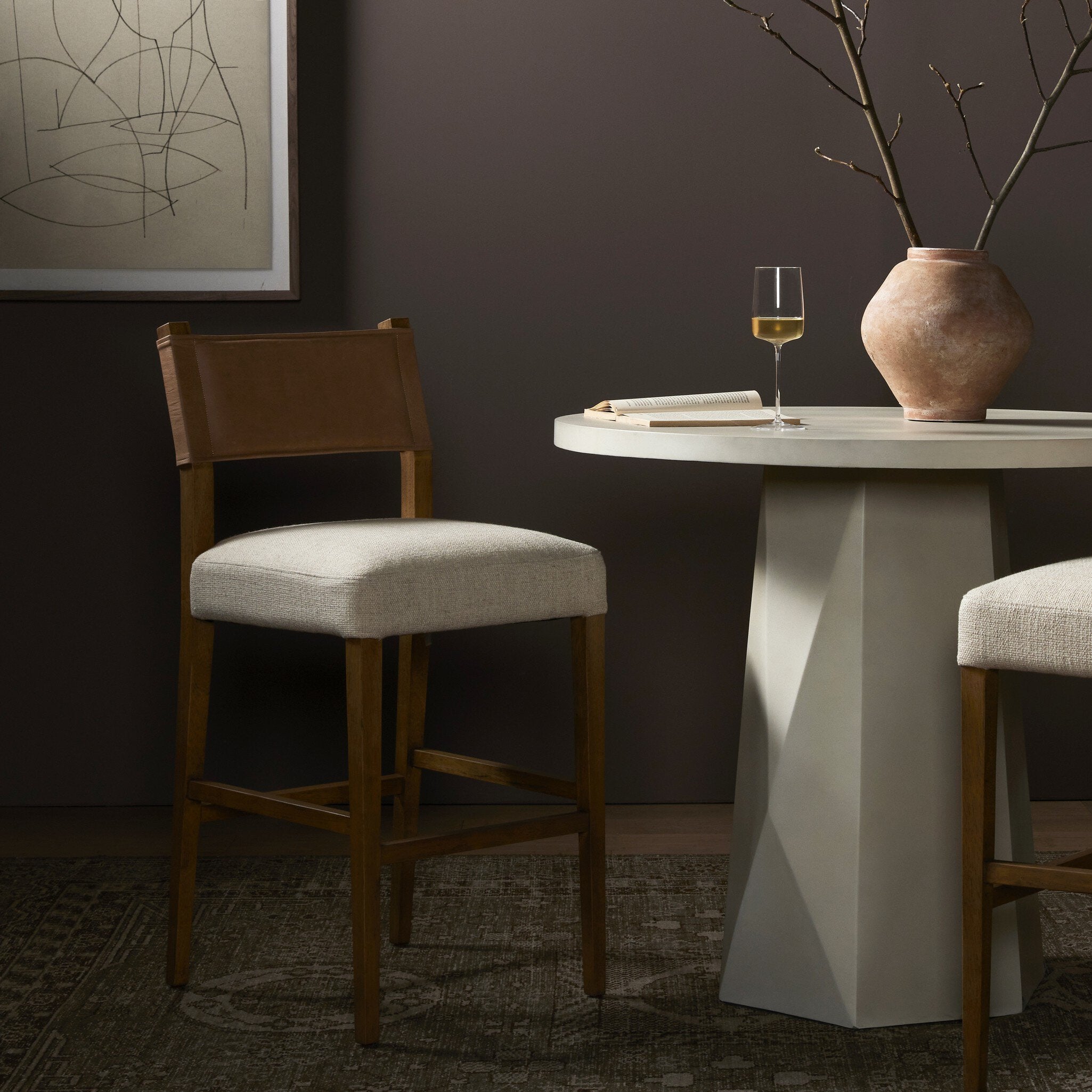 Four Hands Ferris Bar + Counter Stool — Winchester Beige-Thames Cream-Burnished Parawood-Bar