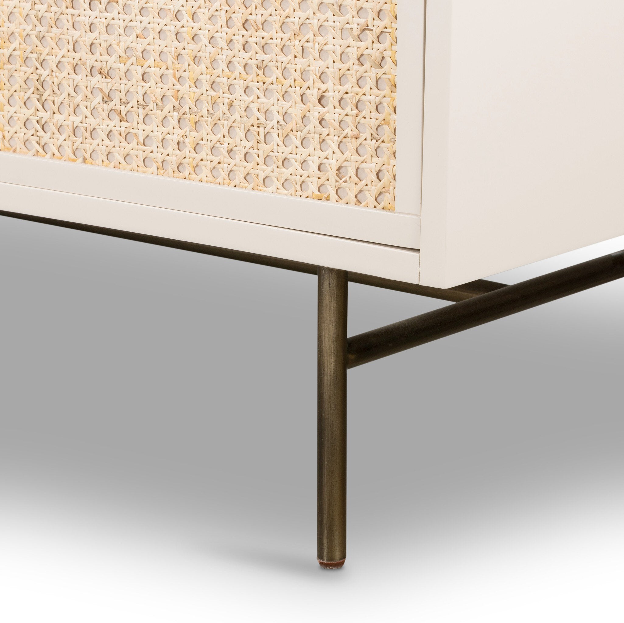 Four Hands Luella 6 Drawer Dresser — Matte Alabaster-Aged Brass-Light Natural Cane