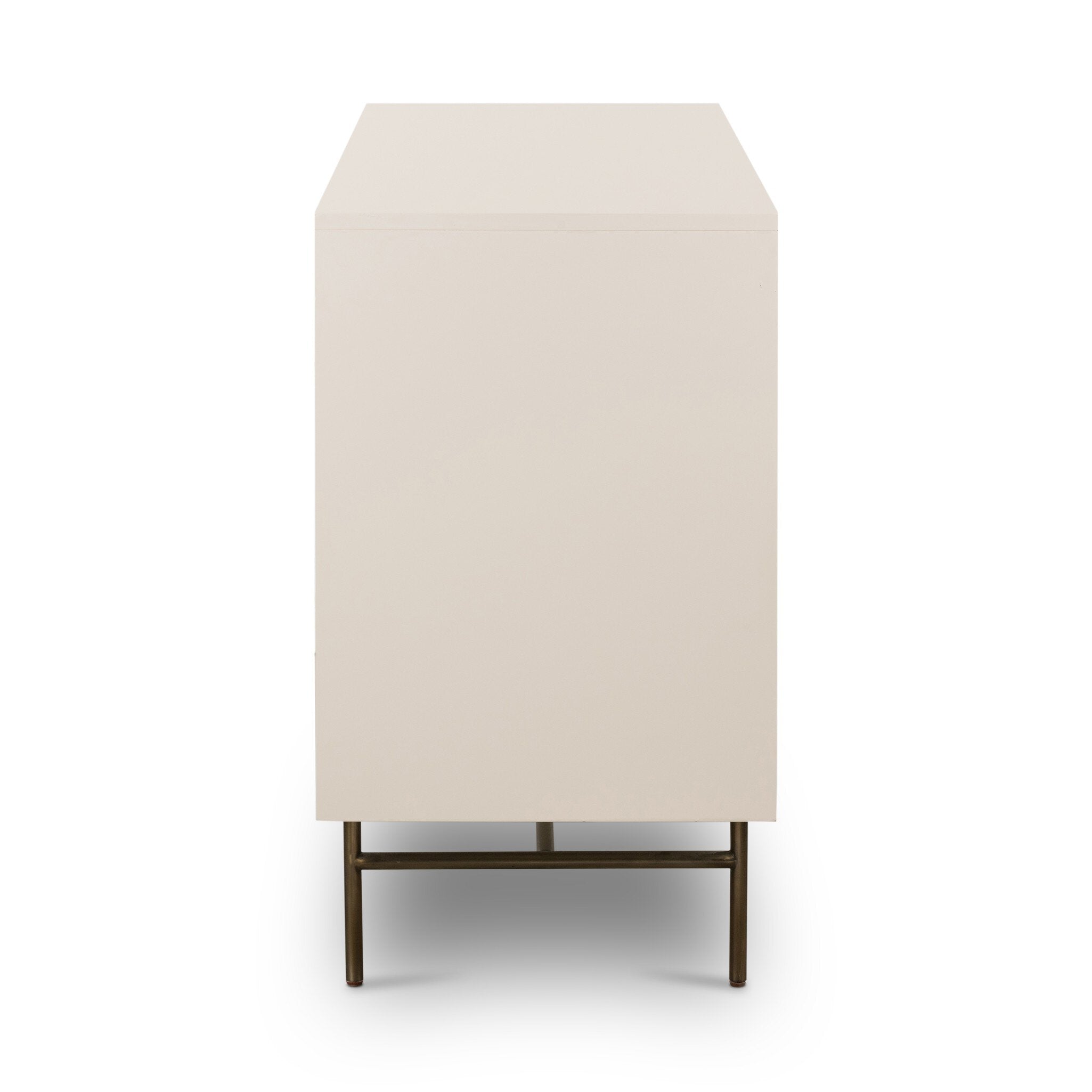 Four Hands Luella 6 Drawer Dresser — Matte Alabaster-Aged Brass-Light Natural Cane
