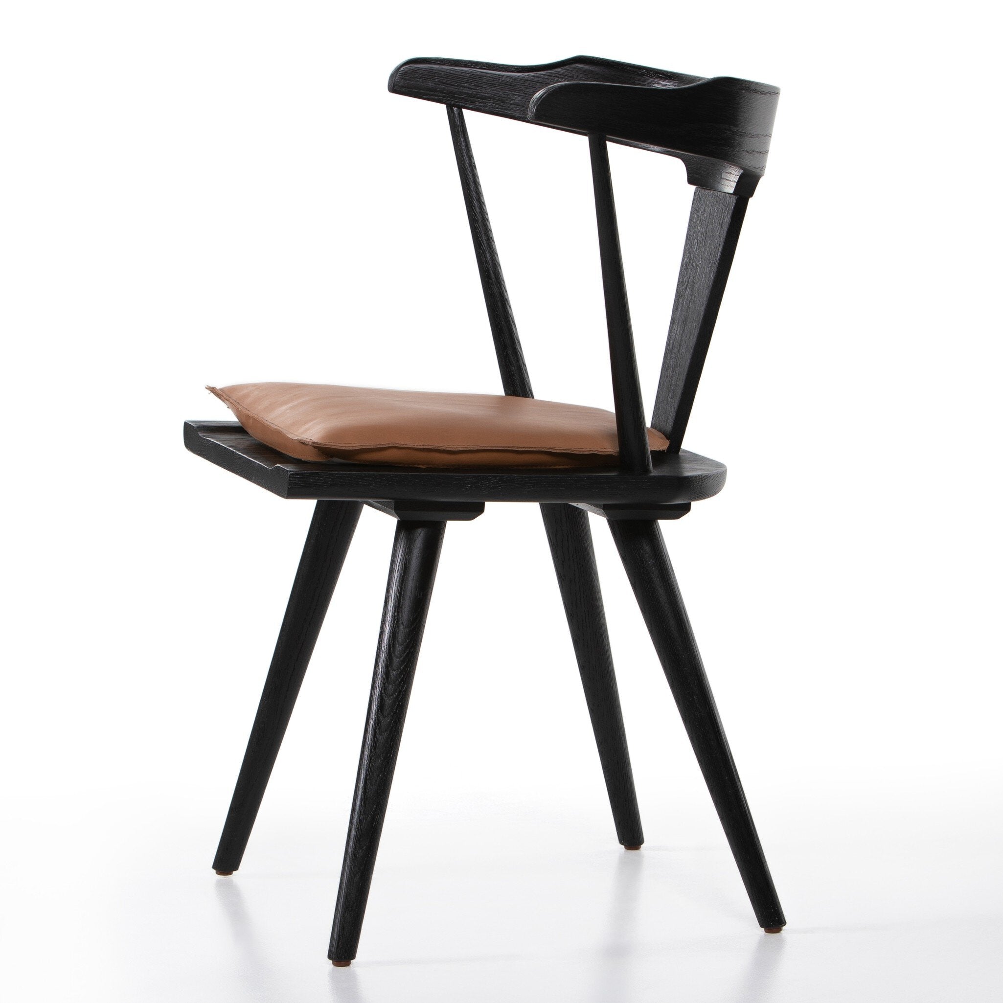 Four Hands Ripley Dining Chair — Black Oak-Whiskey Saddle-Ivory Backing
