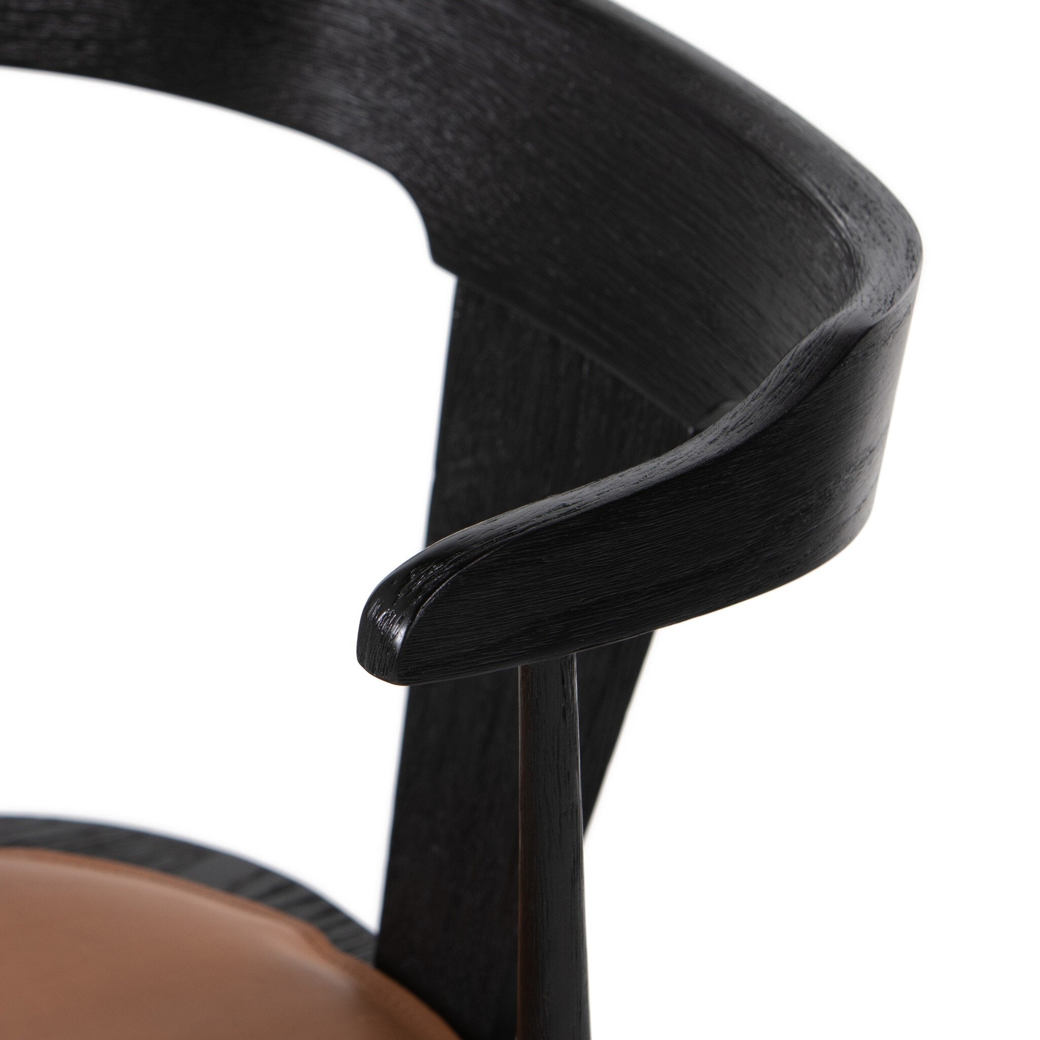 Four Hands Ripley Dining Chair — Black Oak-Whiskey Saddle-Ivory Backing