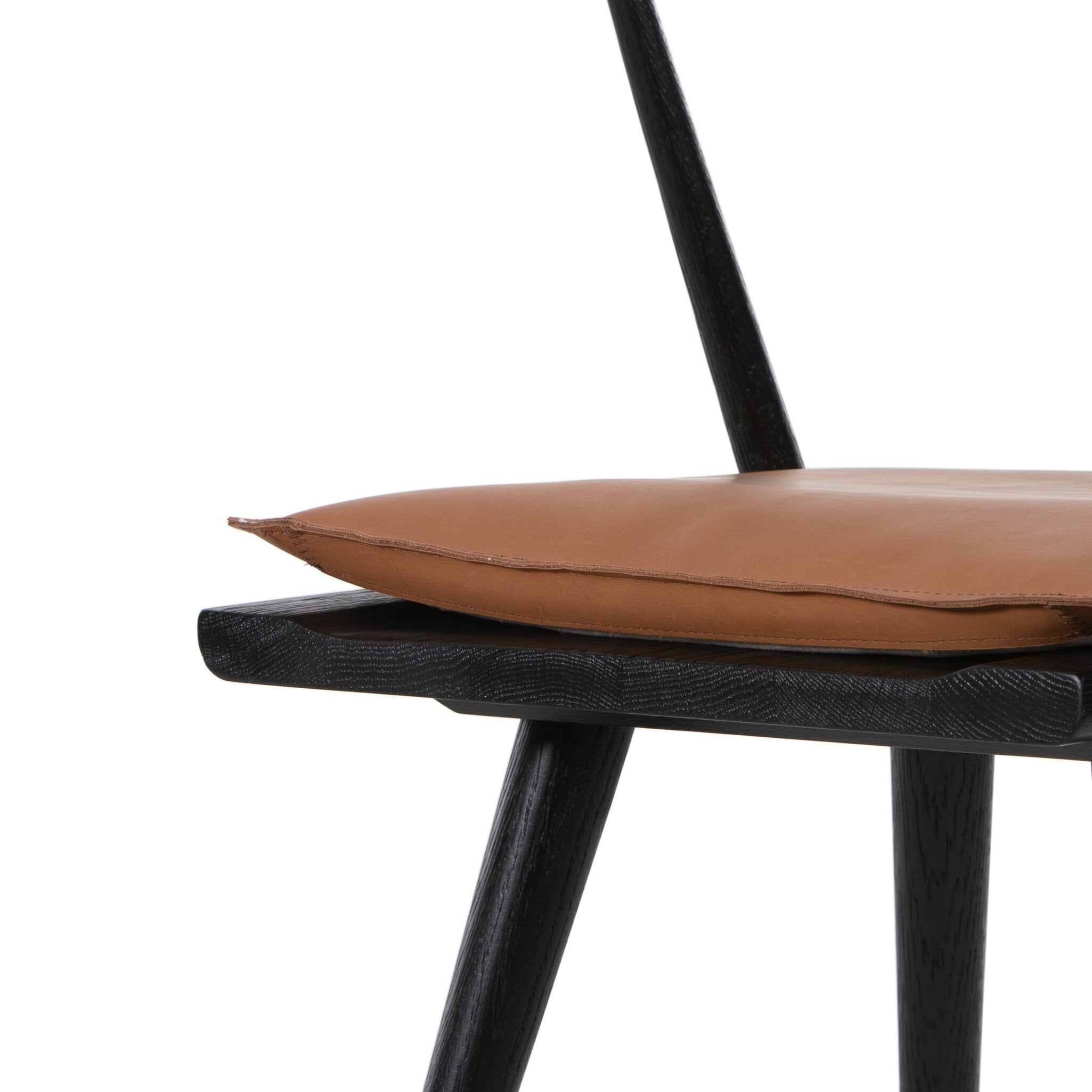 Four Hands Ripley Dining Chair — Black Oak-Whiskey Saddle-Ivory Backing