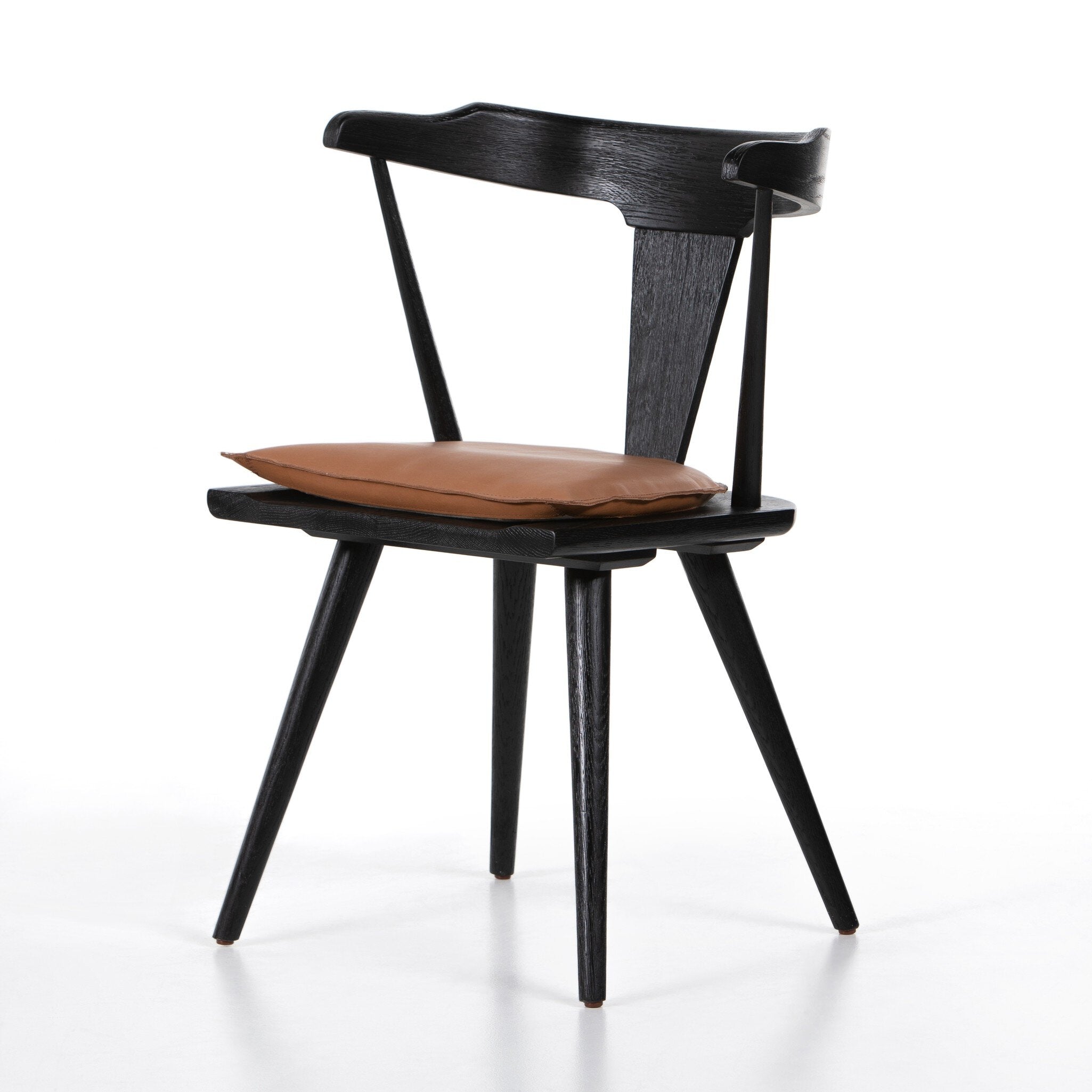 Four Hands Ripley Dining Chair — Black Oak-Whiskey Saddle-Ivory Backing