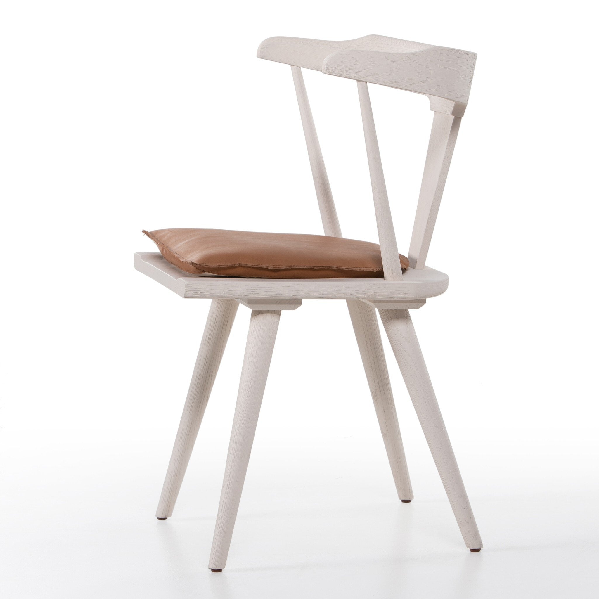 Four Hands Ripley Dining Chair — Off White Oak Solid-Whiskey Saddle-Ivory Backing