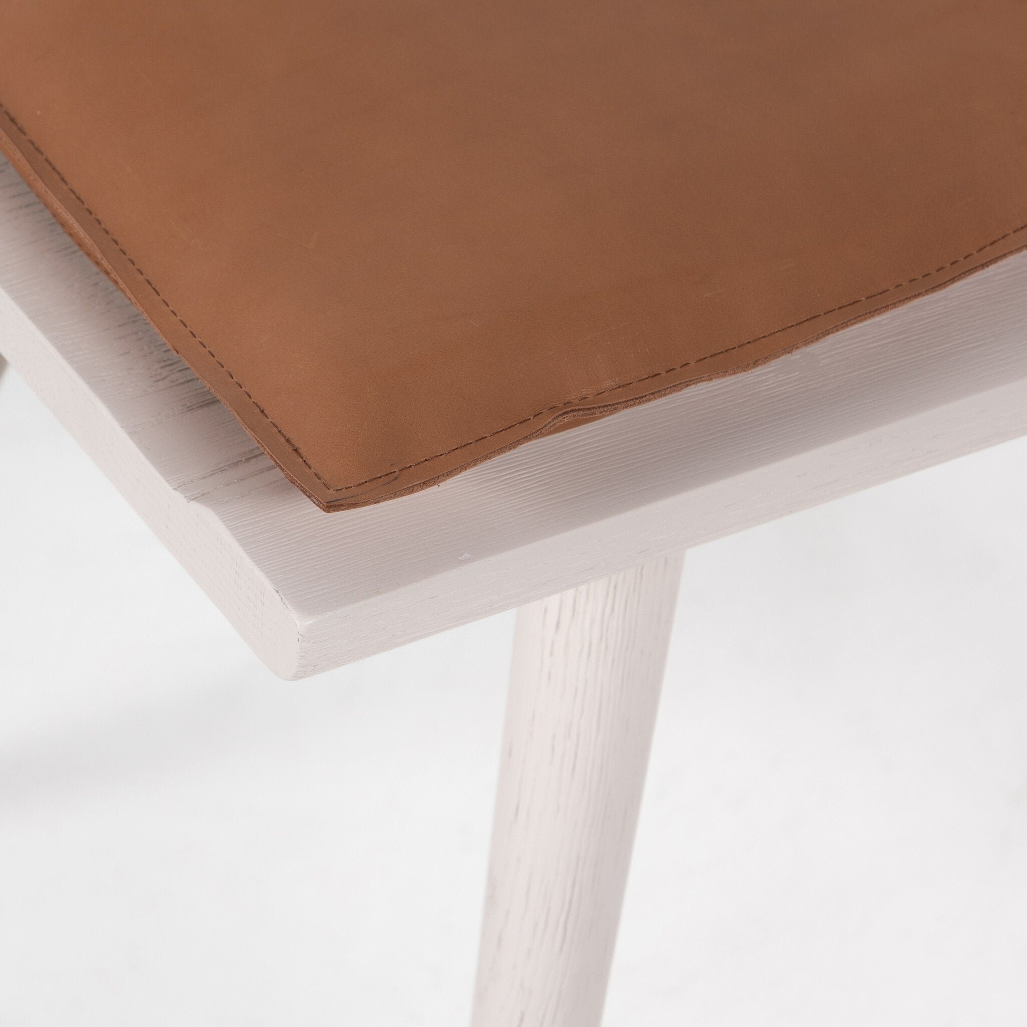 Four Hands Ripley Dining Chair — Off White Oak Solid-Whiskey Saddle-Ivory Backing