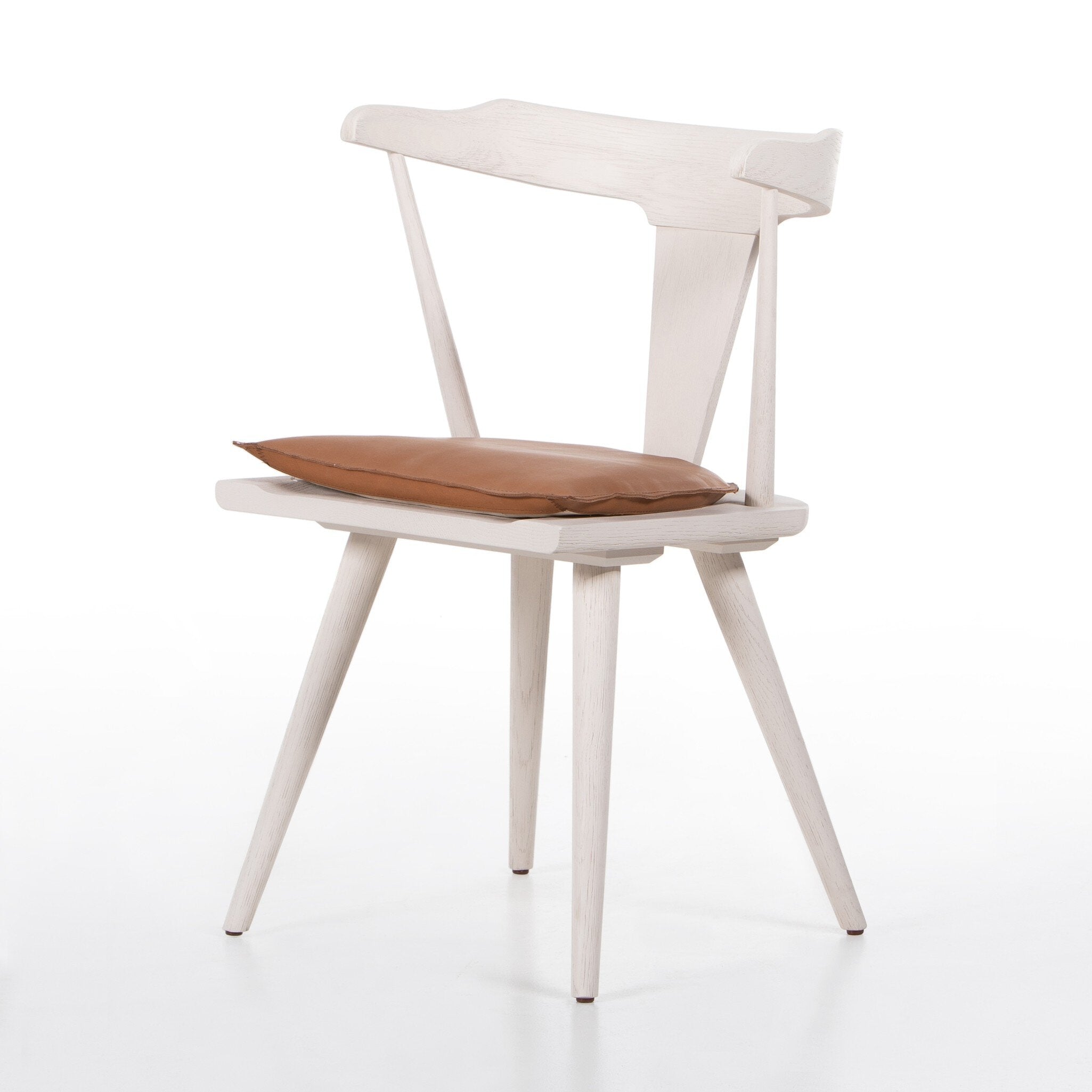 Four Hands Ripley Dining Chair — Off White Oak Solid-Whiskey Saddle-Ivory Backing
