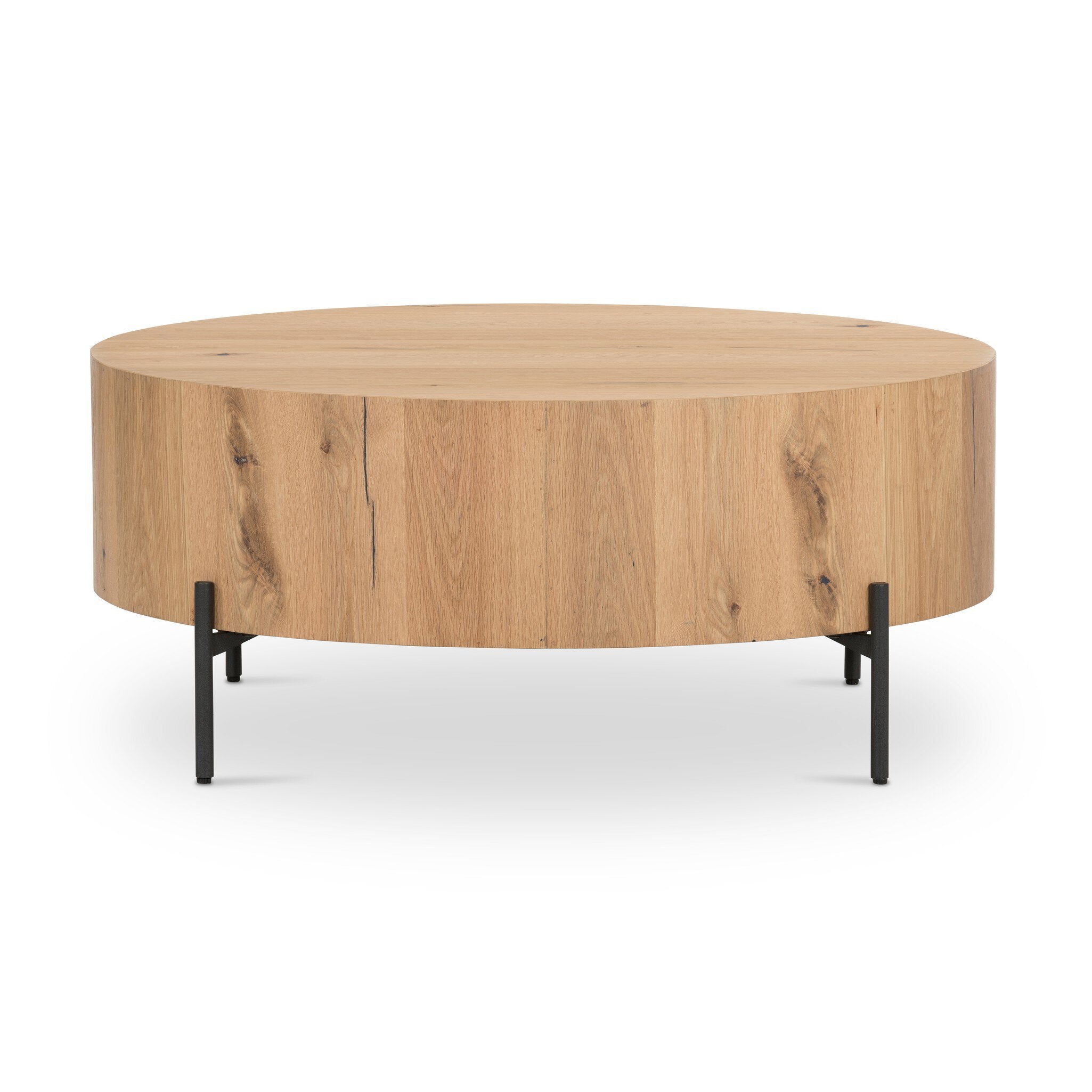 Four Hands Eaton Drum Coffee Table — Light Oak Resin-Dark Gunmetal