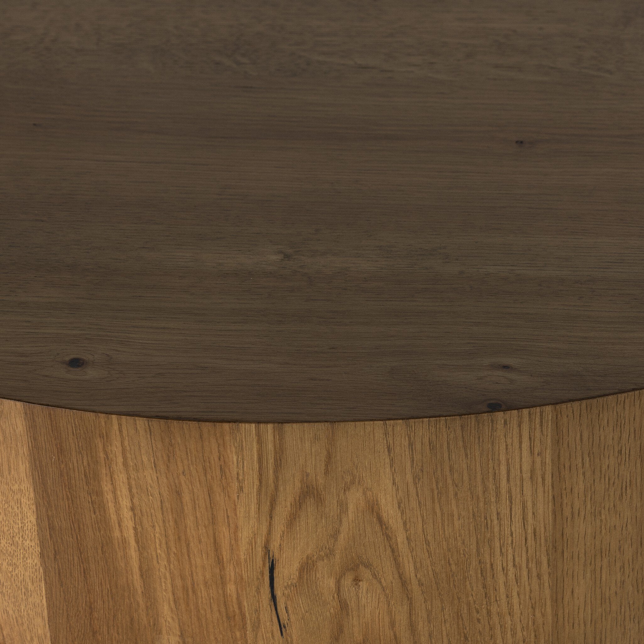 Four Hands Eaton Drum Coffee Table — Amber Oak Resin-Dark Gunmetal