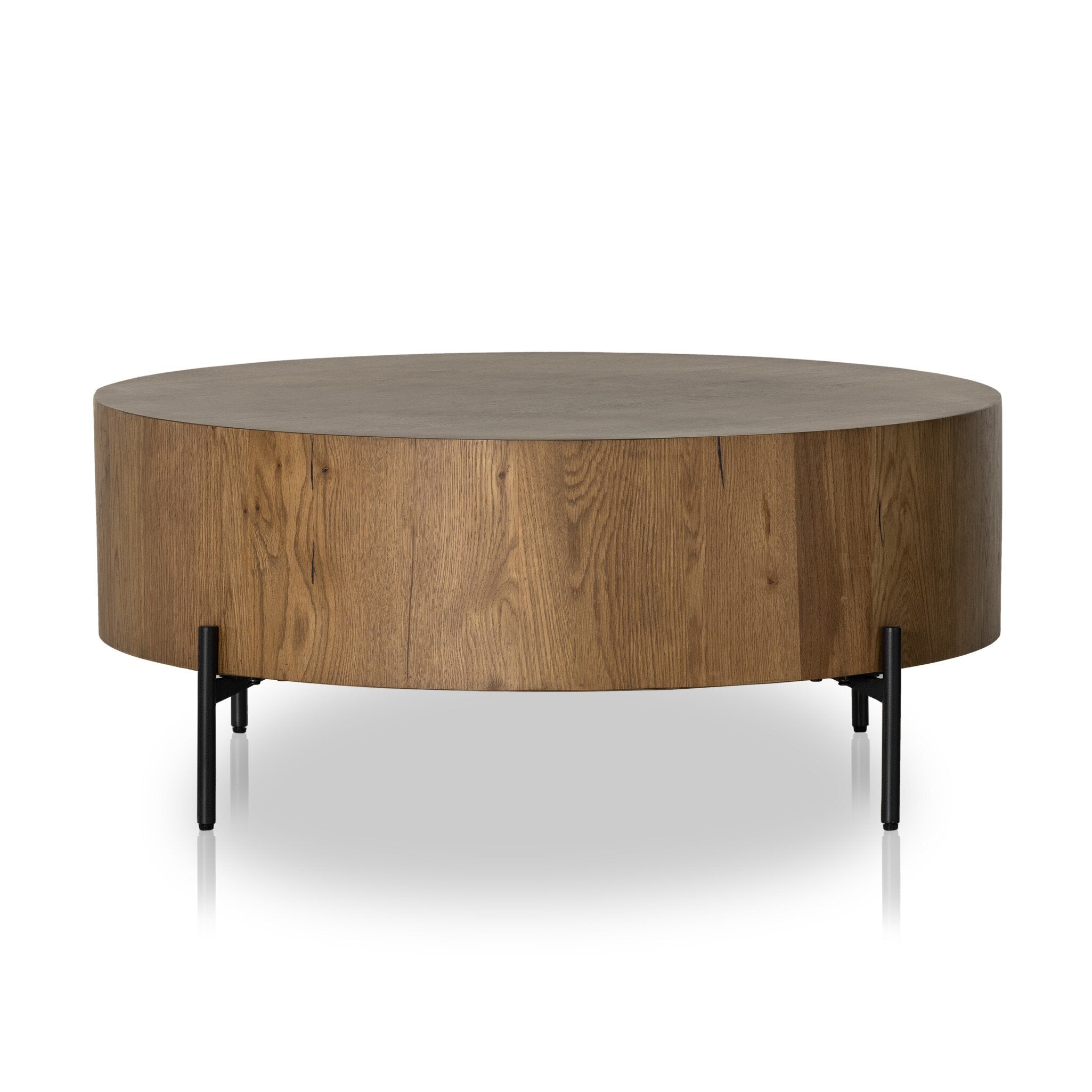 Four Hands Eaton Drum Coffee Table — Amber Oak Resin-Dark Gunmetal