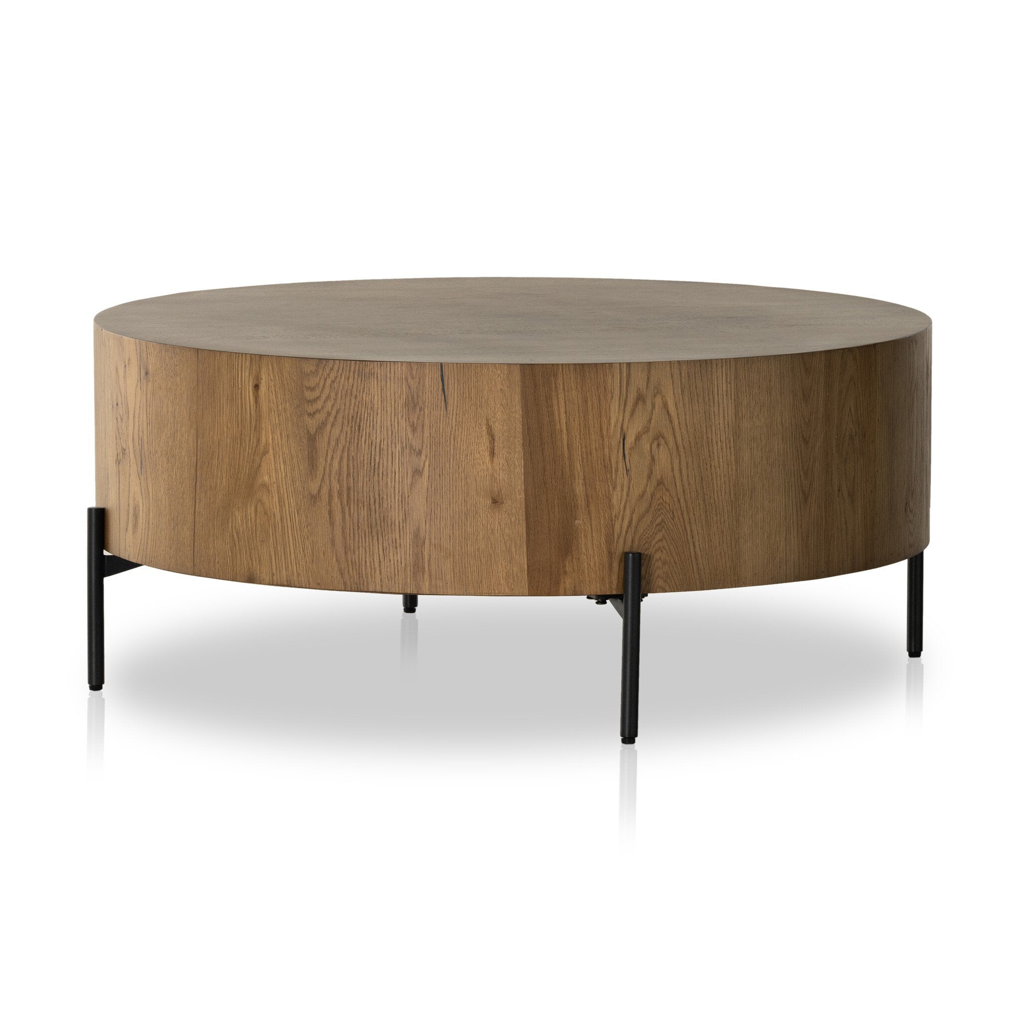 Four Hands Eaton Drum Coffee Table — Amber Oak Resin-Dark Gunmetal