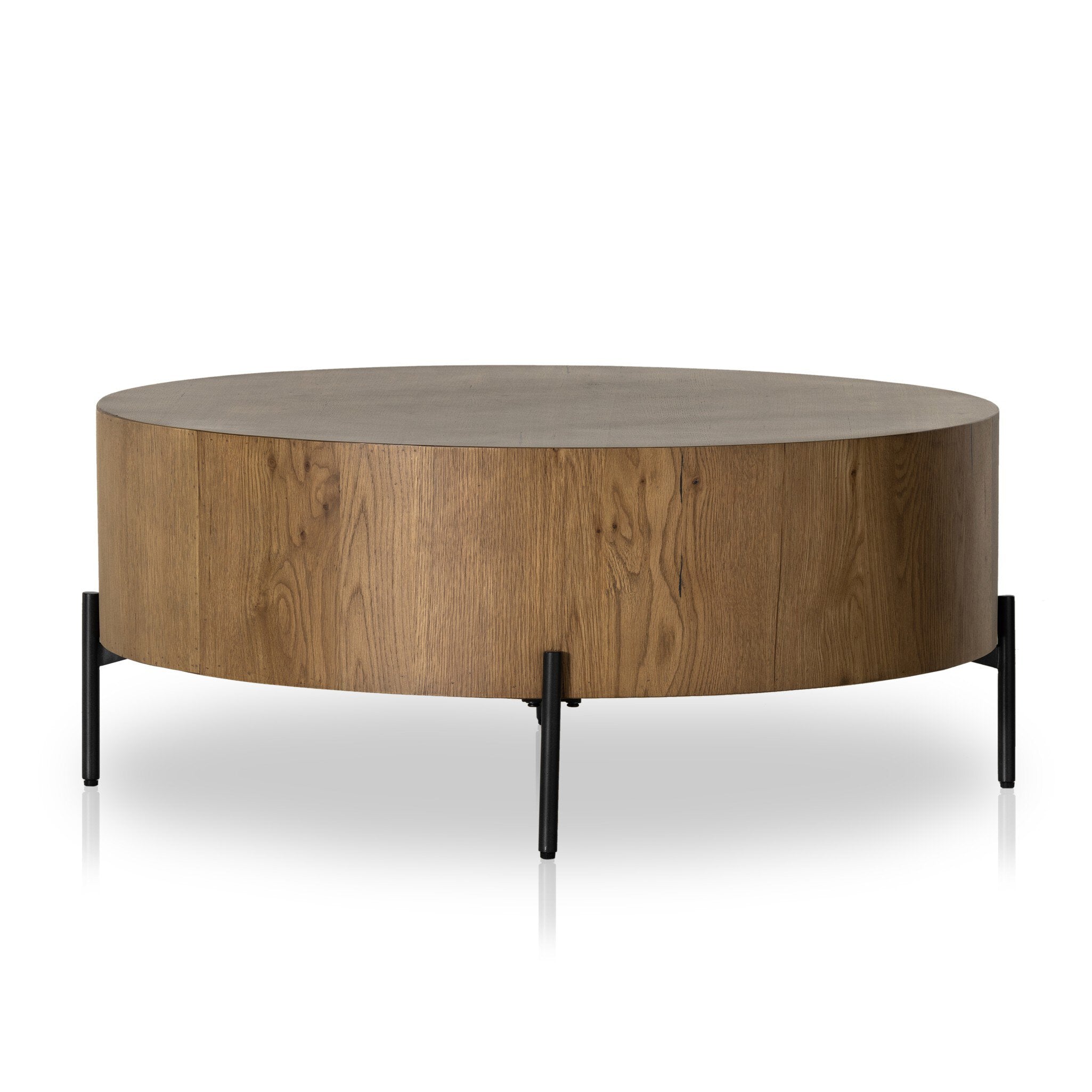 Four Hands Eaton Drum Coffee Table — Amber Oak Resin-Dark Gunmetal