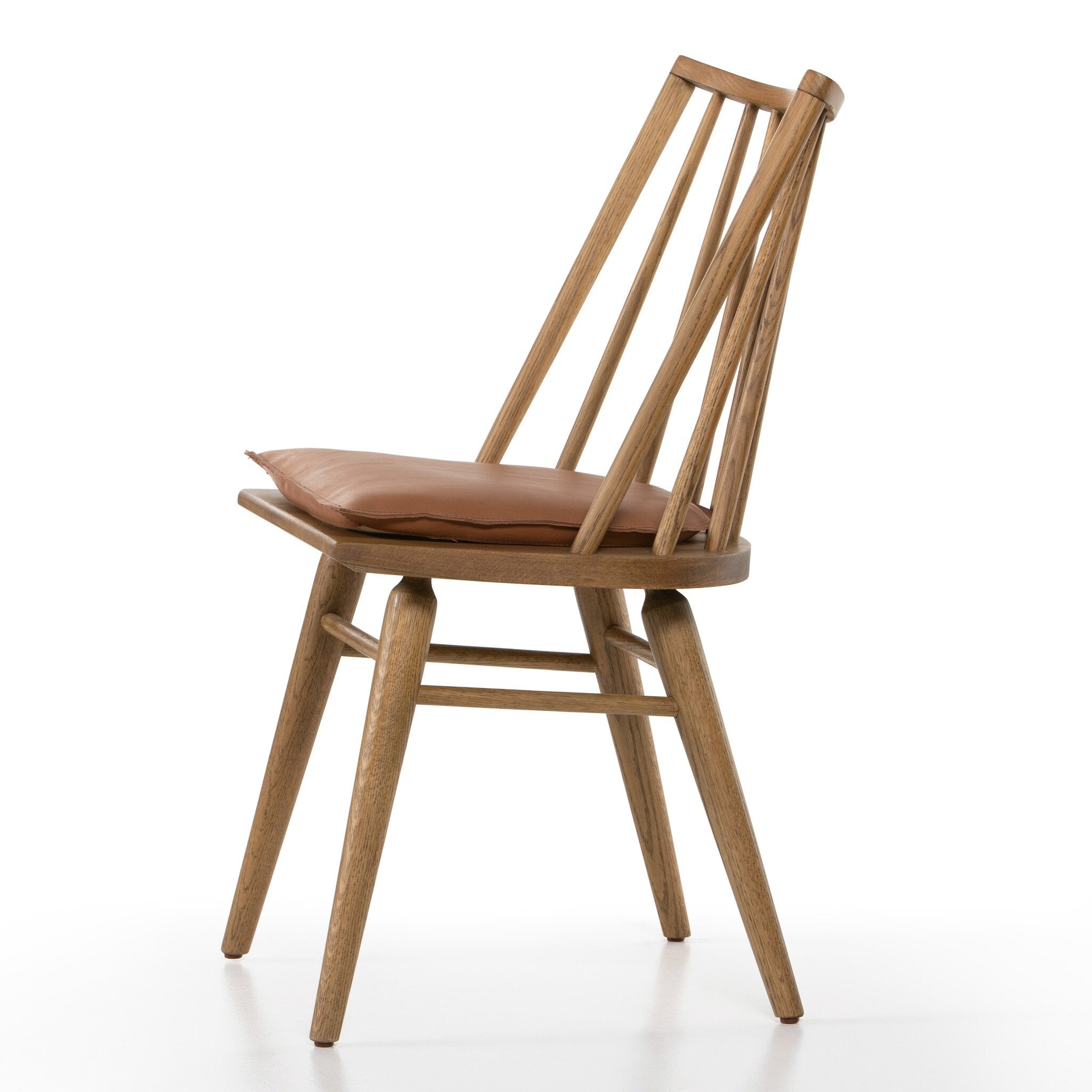 Four Hands Lewis Windsor Chair — Sandy Oak-Whiskey Saddle-Ivory Backing