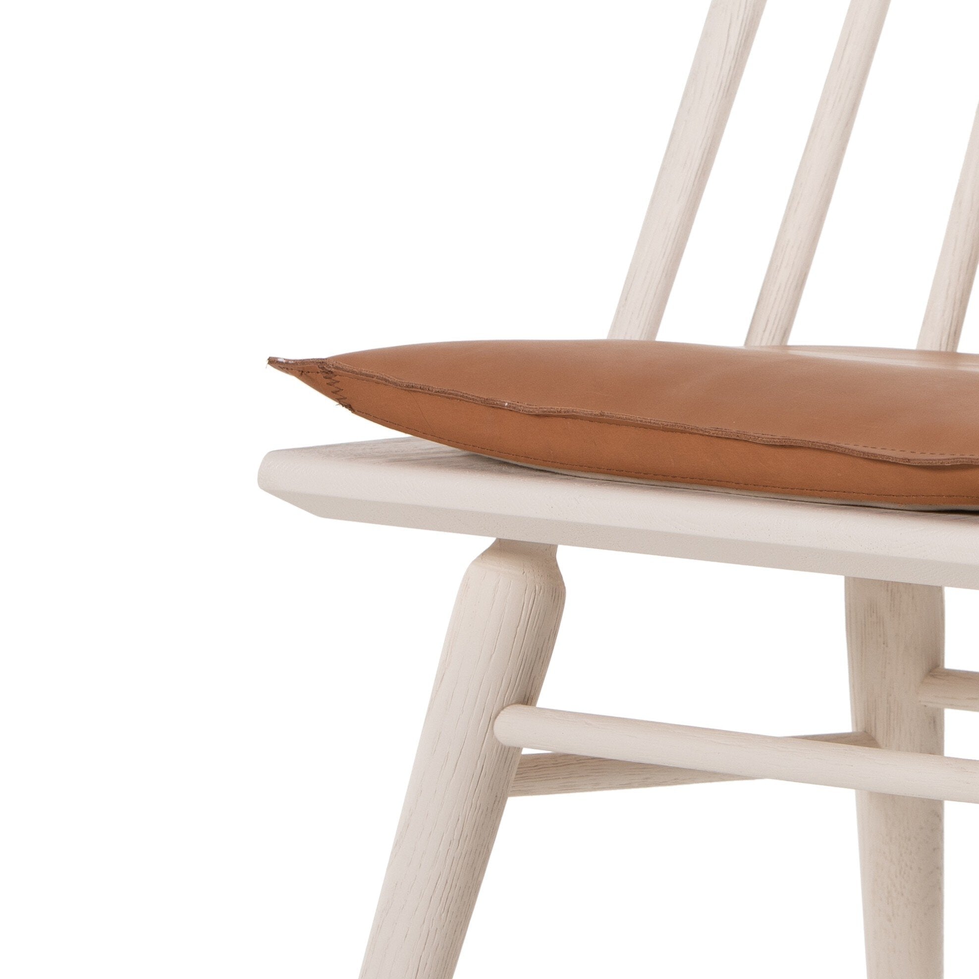 Four Hands Lewis Windsor Chair — Off White Oak Solid-Whiskey Saddle-Ivory Backing