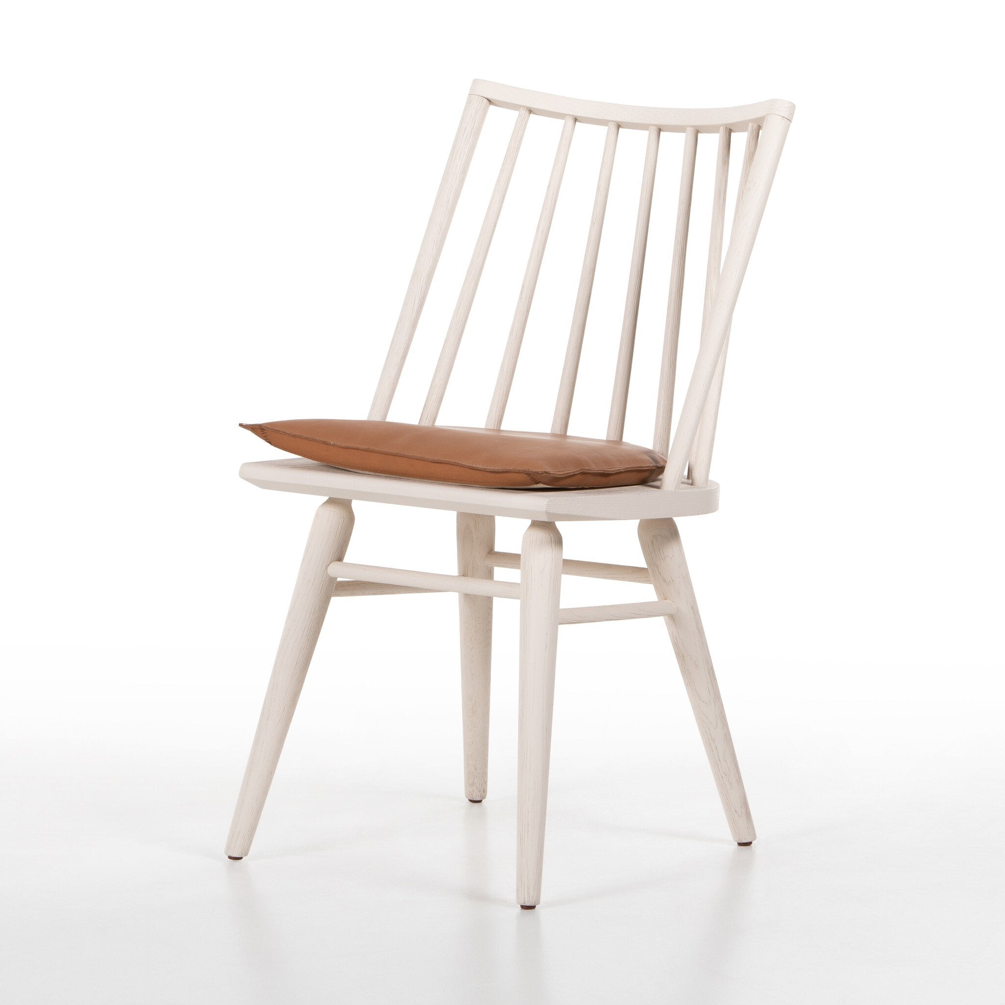 Four Hands Lewis Windsor Chair — Off White Oak Solid-Whiskey Saddle-Ivory Backing