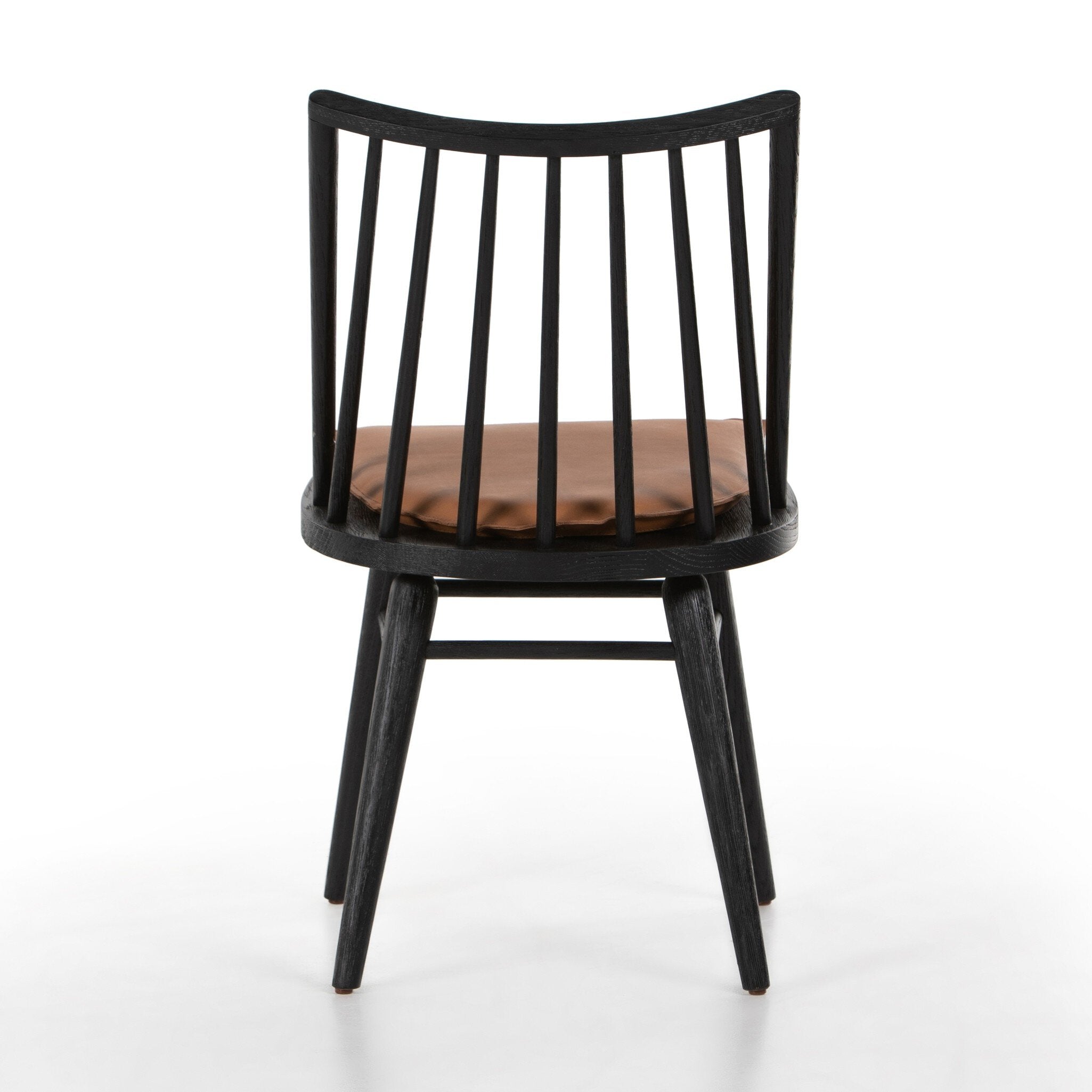 Four Hands Lewis Windsor Chair — Black Oak-Whiskey Saddle-Ivory Backing