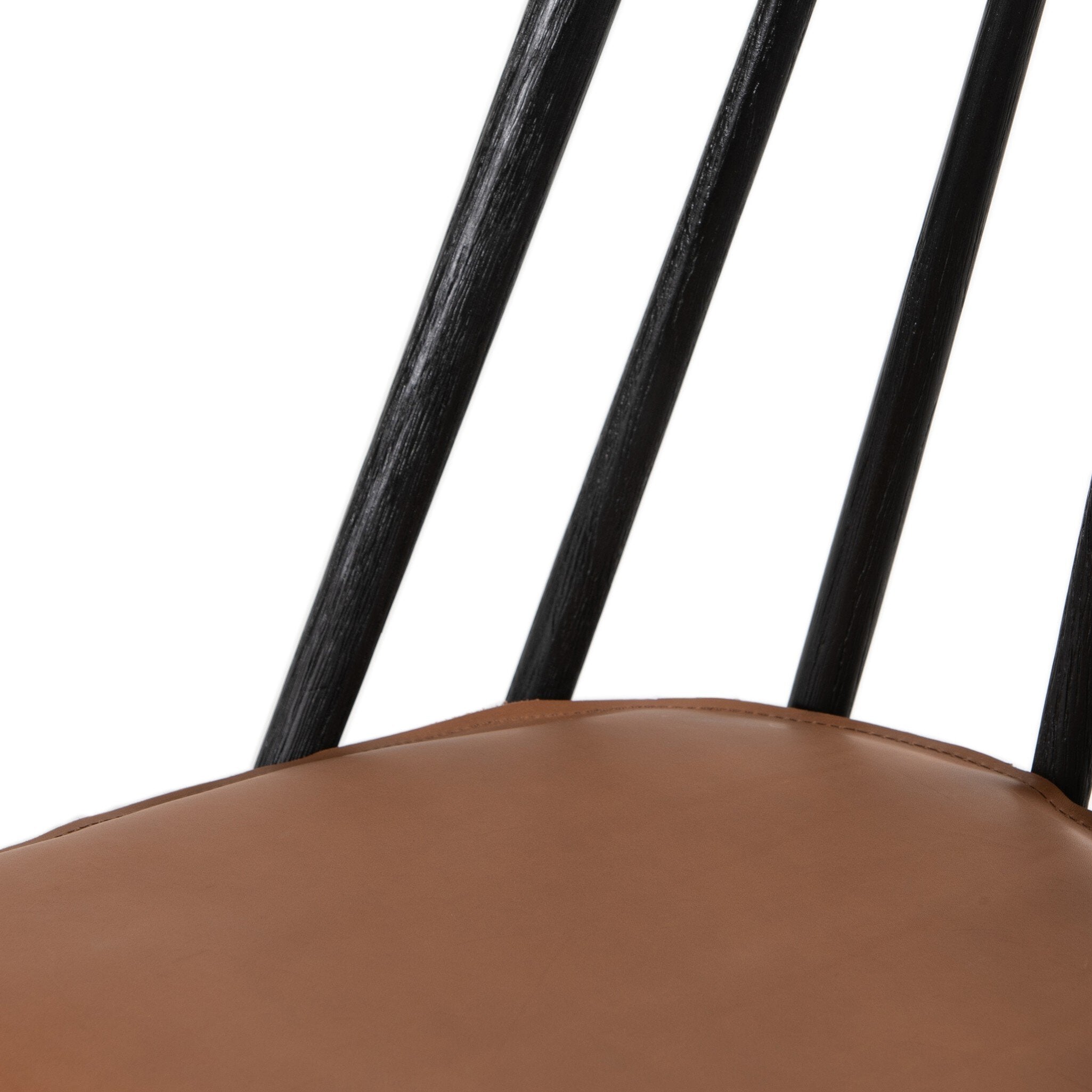 Four Hands Lewis Windsor Chair — Black Oak-Whiskey Saddle-Ivory Backing