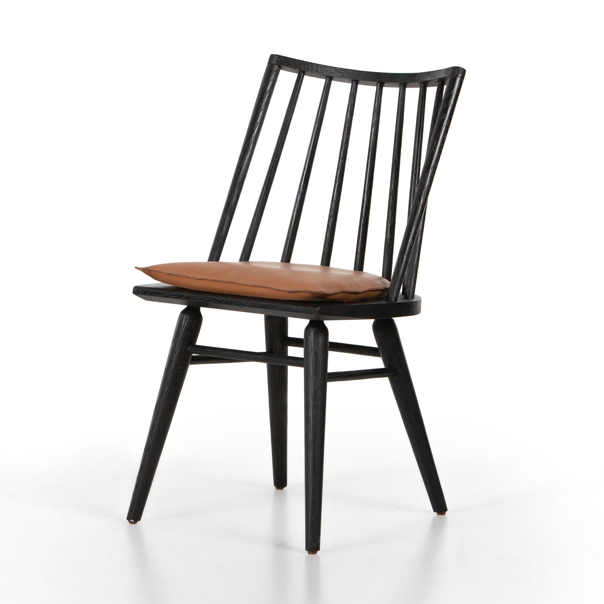 Four Hands Lewis Windsor Chair — Black Oak-Whiskey Saddle-Ivory Backing