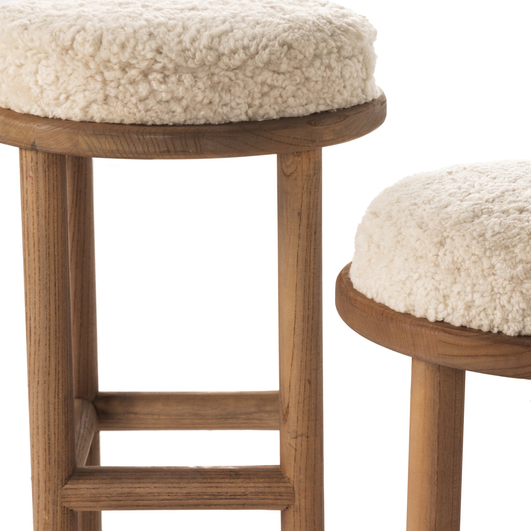 Four Hands Saldino Bar + Counter Stool — Beige Shearling-Blonde Nettlewood-Counter