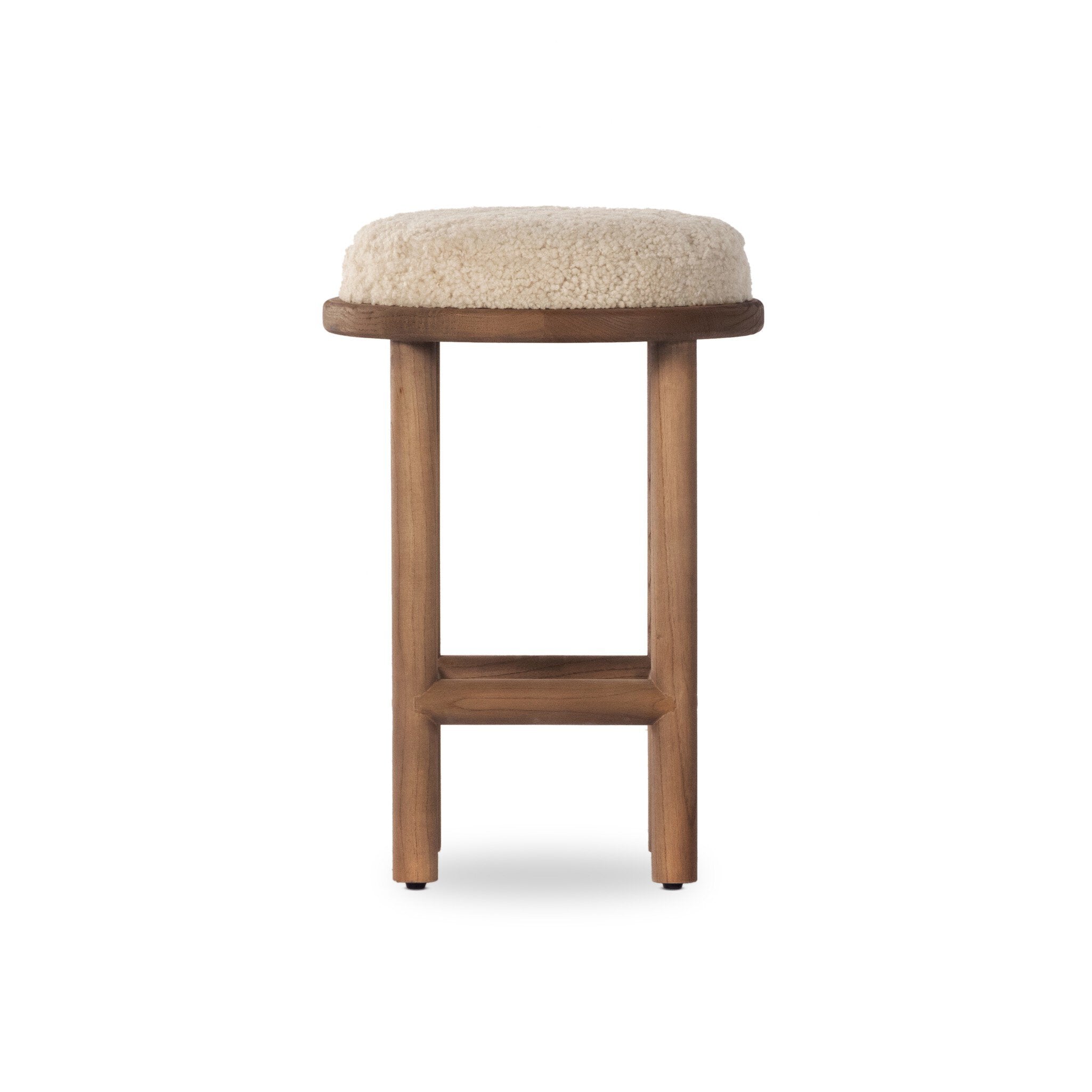 Four Hands Saldino Bar + Counter Stool — Beige Shearling-Blonde Nettlewood-Counter
