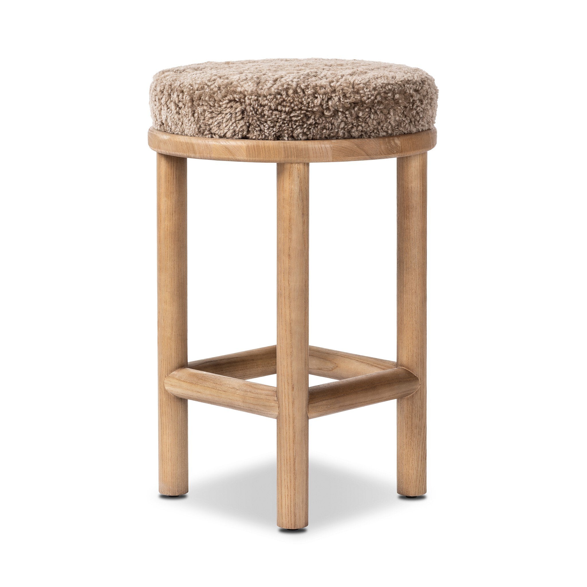 Four Hands Saldino Bar + Counter Stool — Taupe Shearling-Sandy Nettlewood-Counter