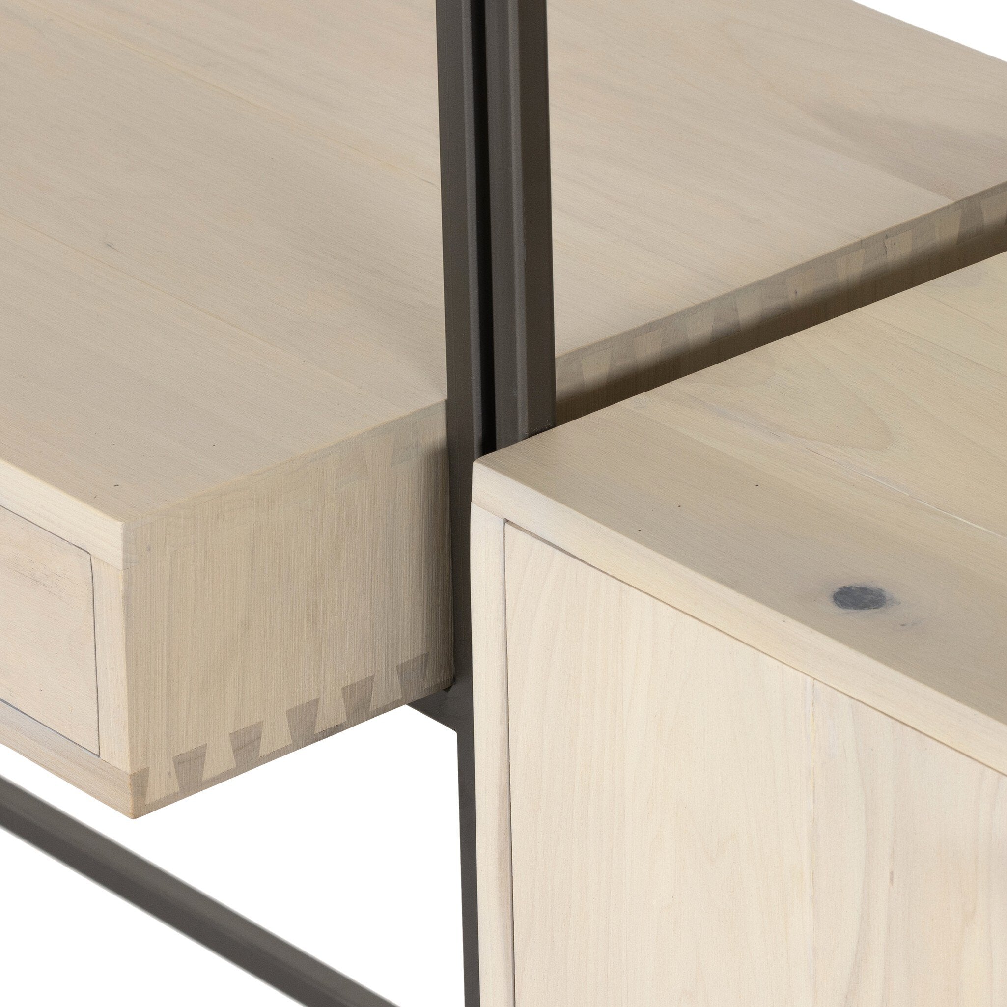 Four Hands Trey Modular Wall Desk With 2 Bookcases — Dove Poplar-Natural Iron-Toffee Leather