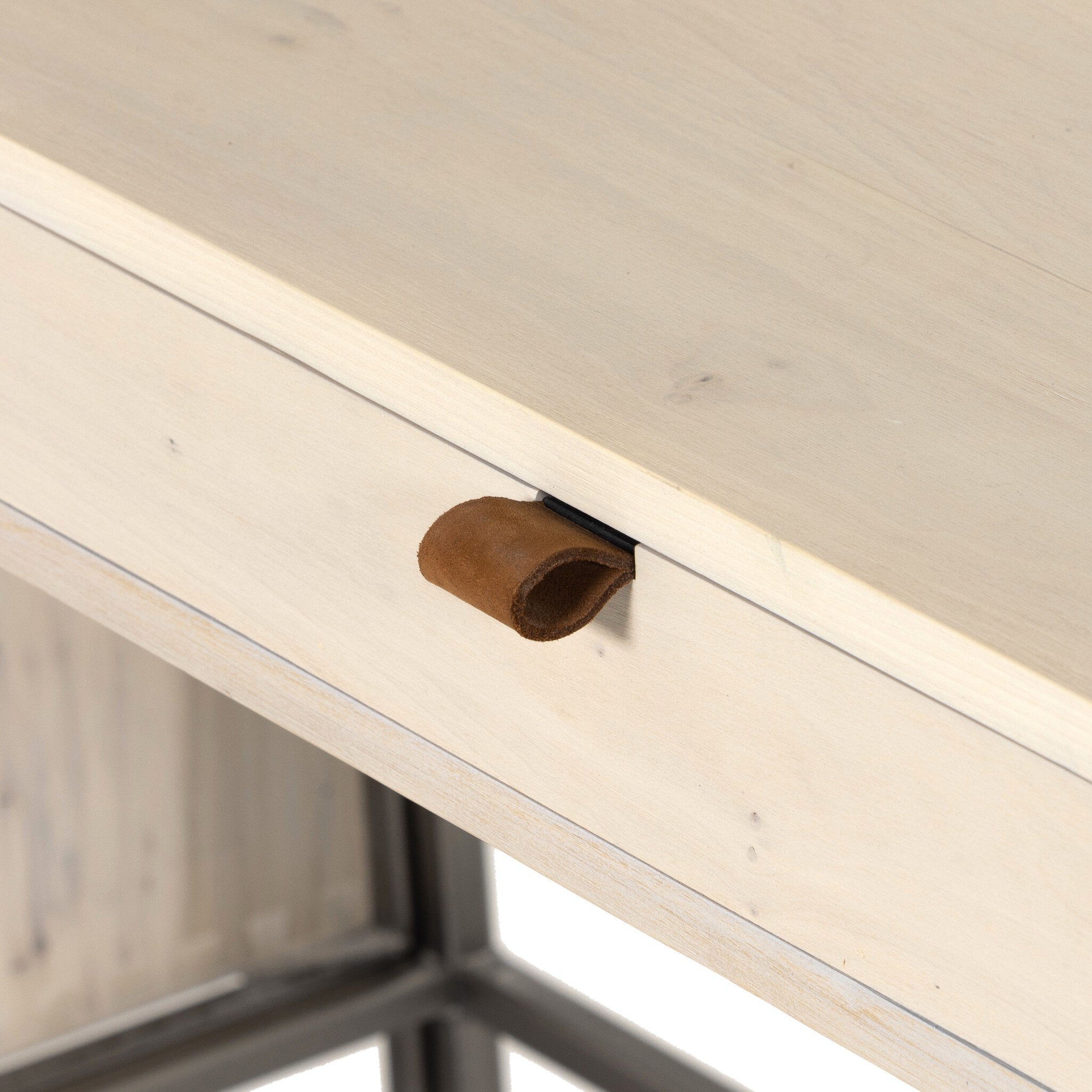Four Hands Trey Modular Wall Desk With 2 Bookcases — Dove Poplar-Natural Iron-Toffee Leather