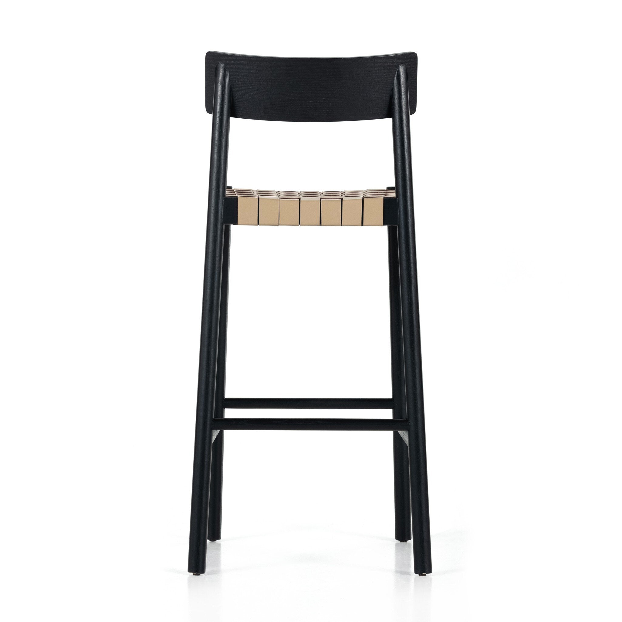 Four Hands Heisler Bar + Counter Stool — Almond Leather Blend-Black-Black Veneer-Bar
