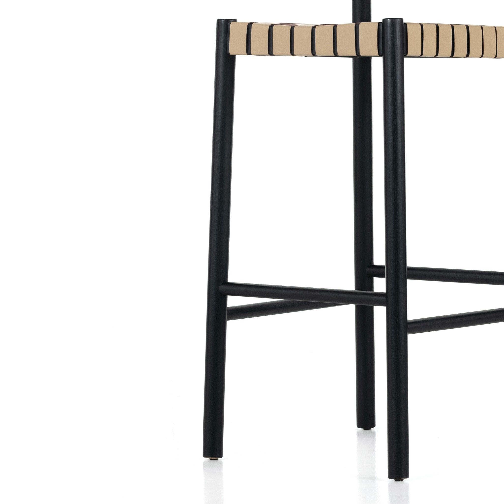 Four Hands Heisler Bar + Counter Stool — Almond Leather Blend-Black-Black Veneer-Bar