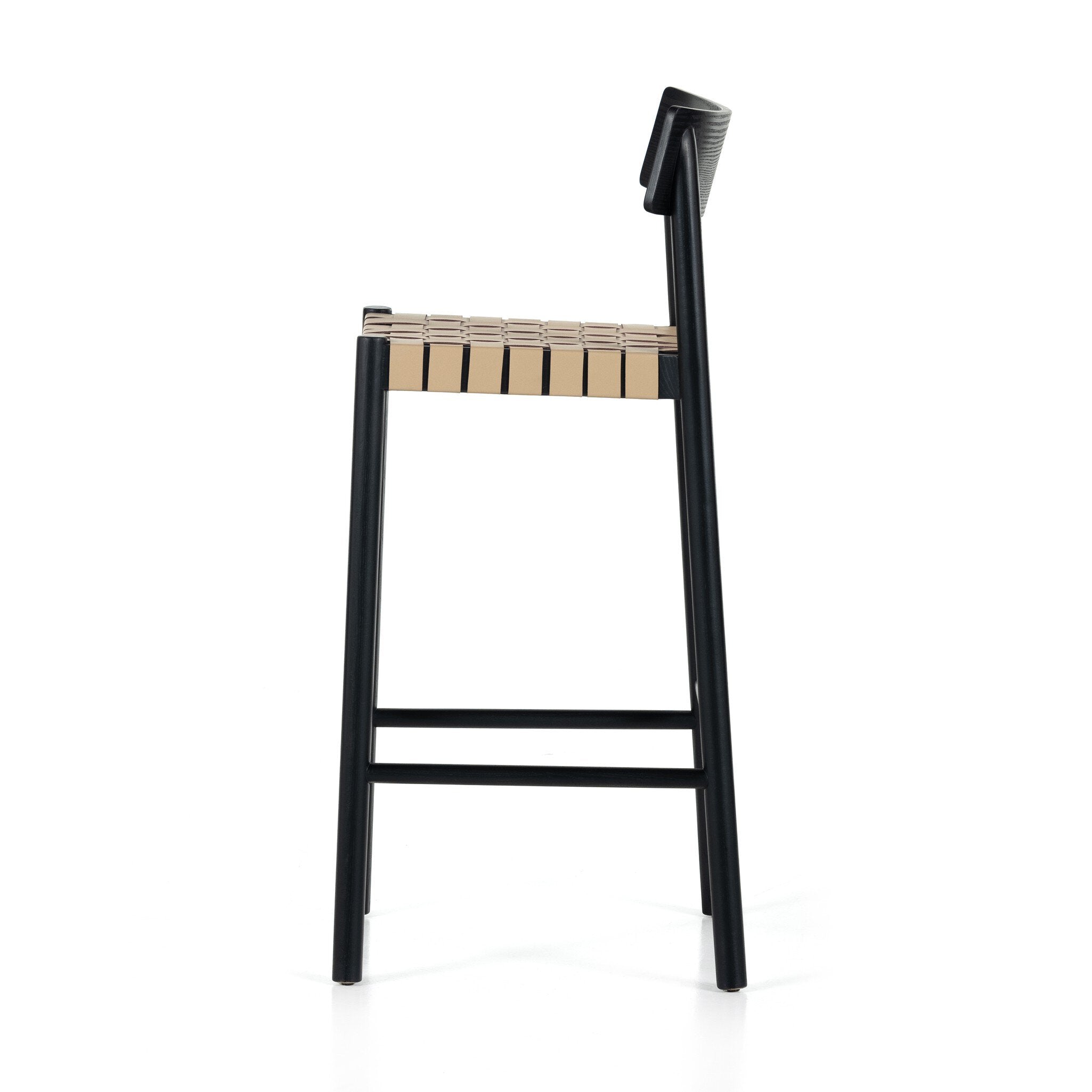Four Hands Heisler Bar + Counter Stool — Almond Leather Blend-Black-Black Veneer-Bar