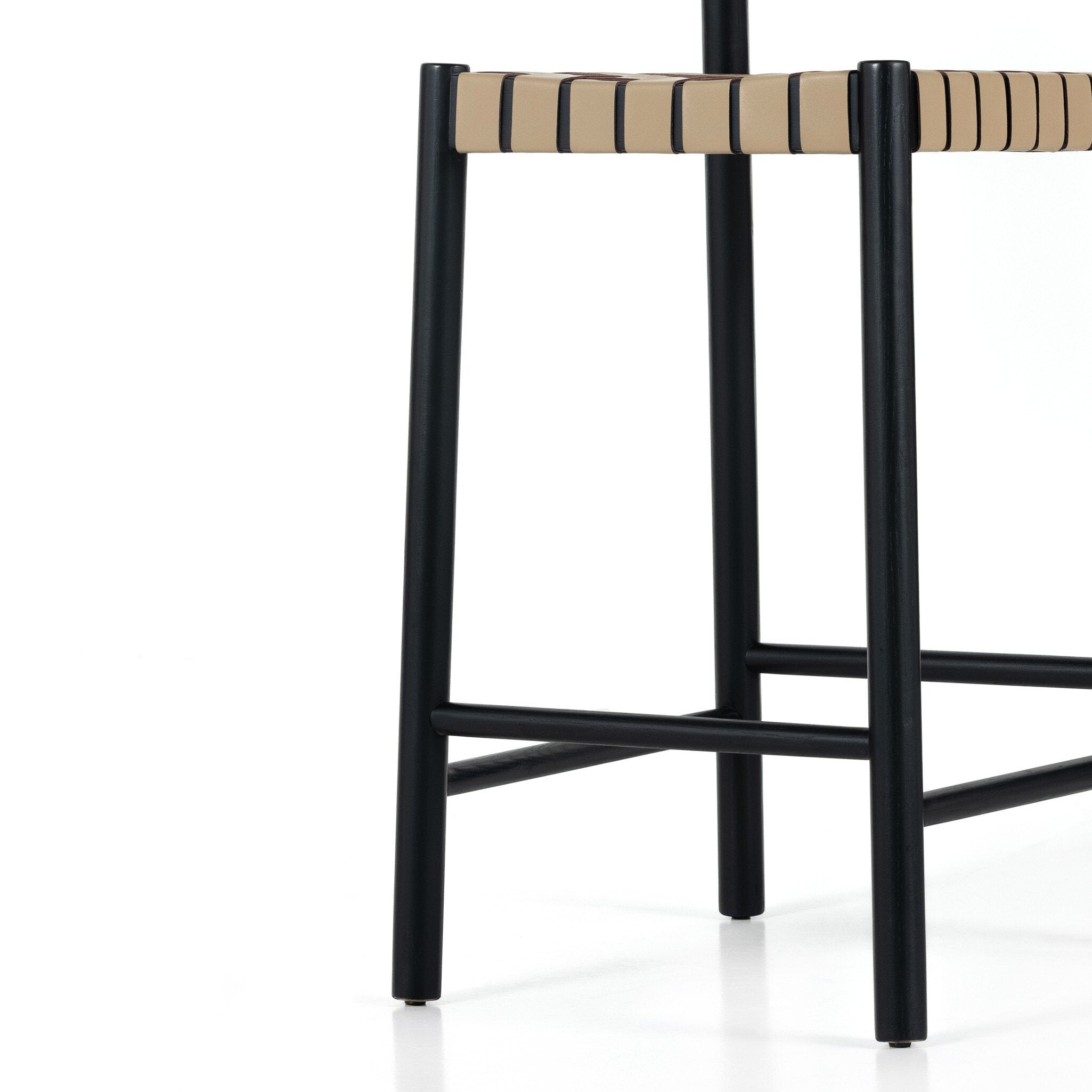 Four Hands Heisler Bar + Counter Stool — Almond Leather Blend-Black-Black Veneer-Counter
