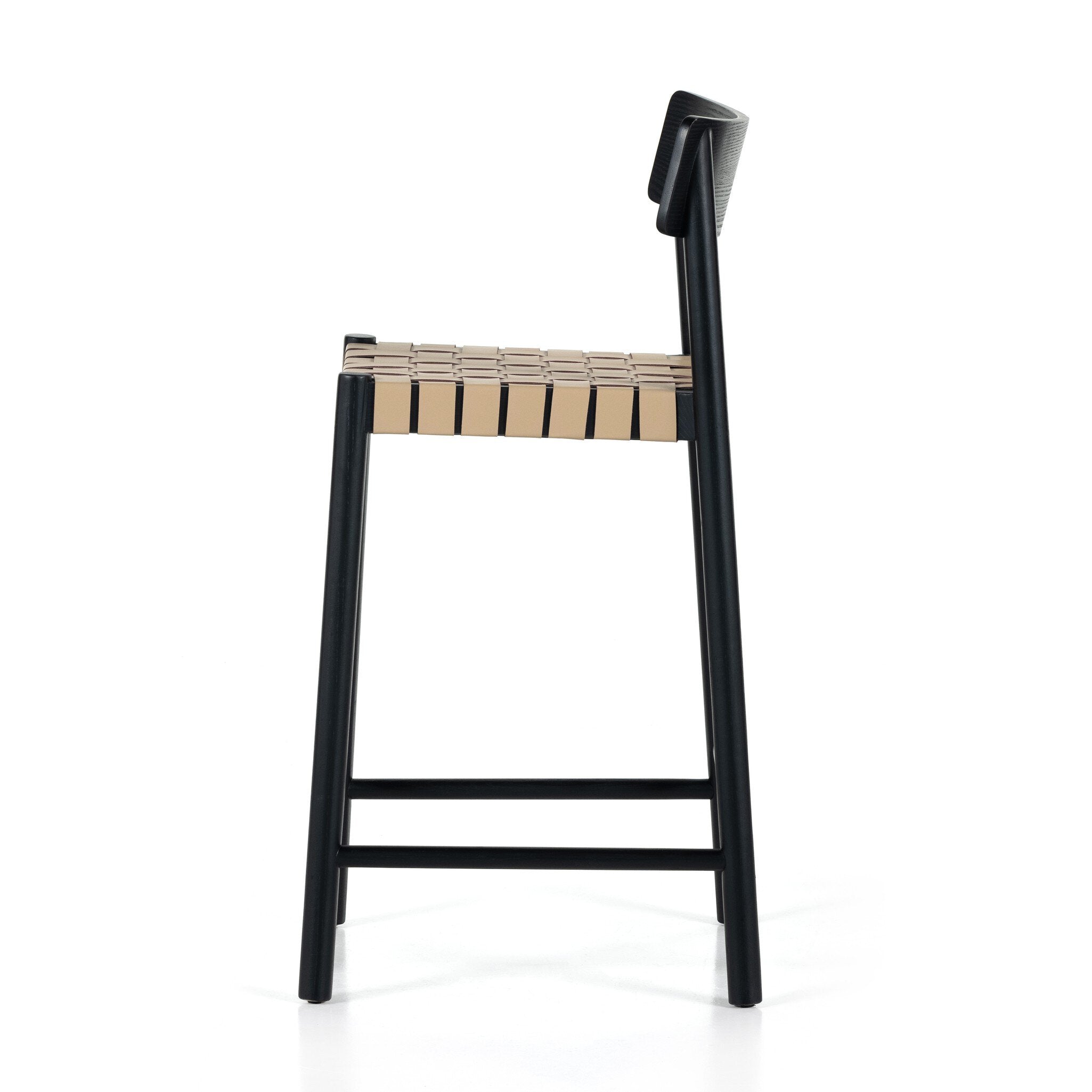 Four Hands Heisler Bar + Counter Stool — Almond Leather Blend-Black-Black Veneer-Counter