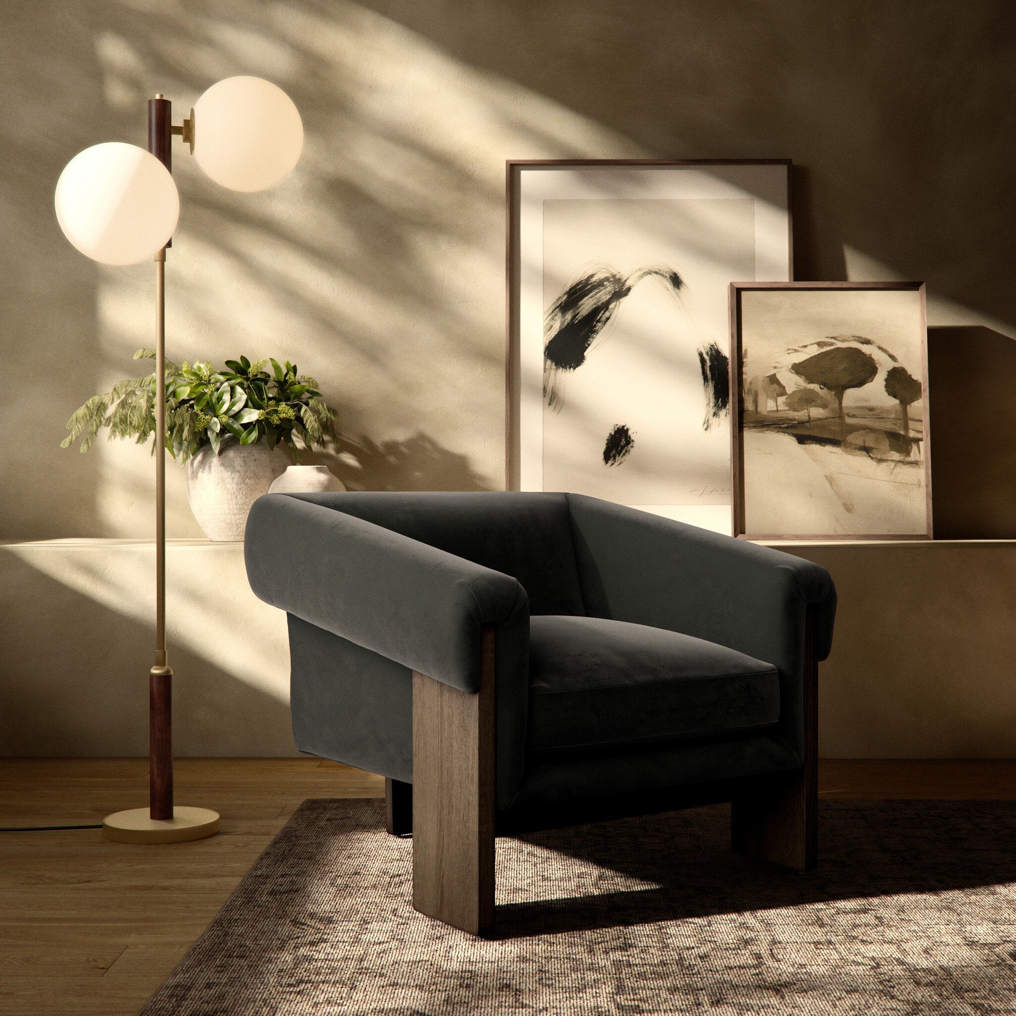 Four Hands Cairo Chair — Modern Velvet Smoke-Sienna Brown
