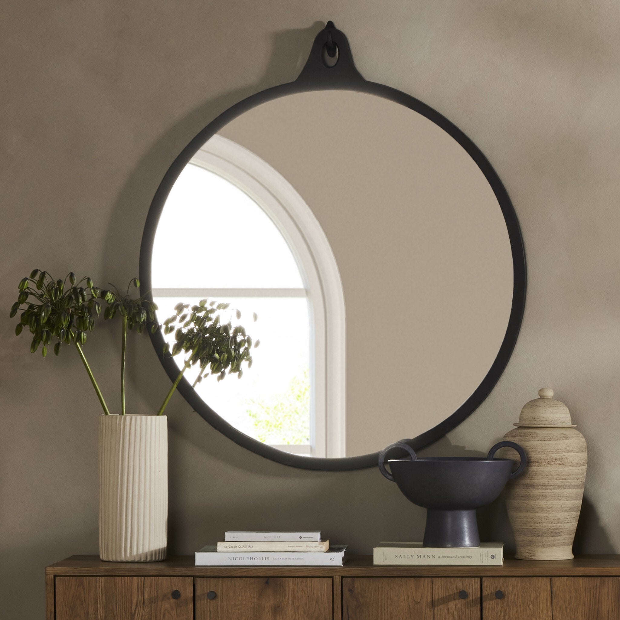Four Hands Hyde Round Mirror — Black Aluminum