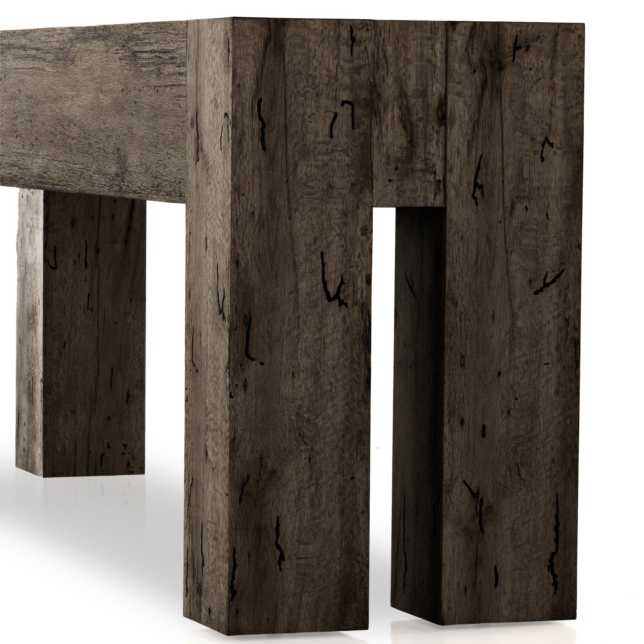 Four Hands Abaso Console Table — Ebony Rustic Wormwood Oak