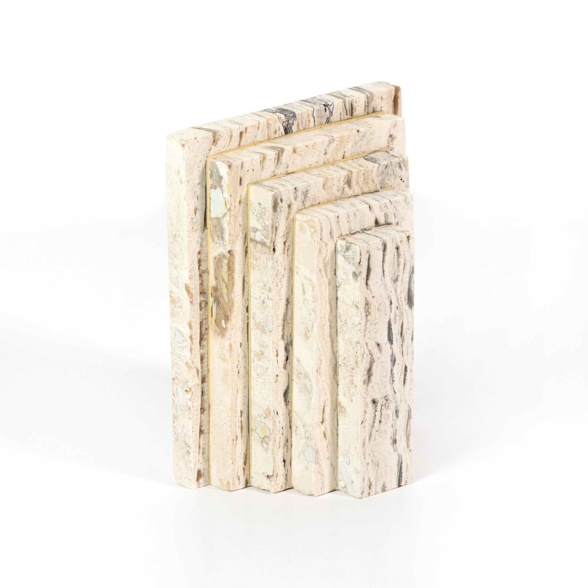 Four Hands Stepped Bookends — White Travertine