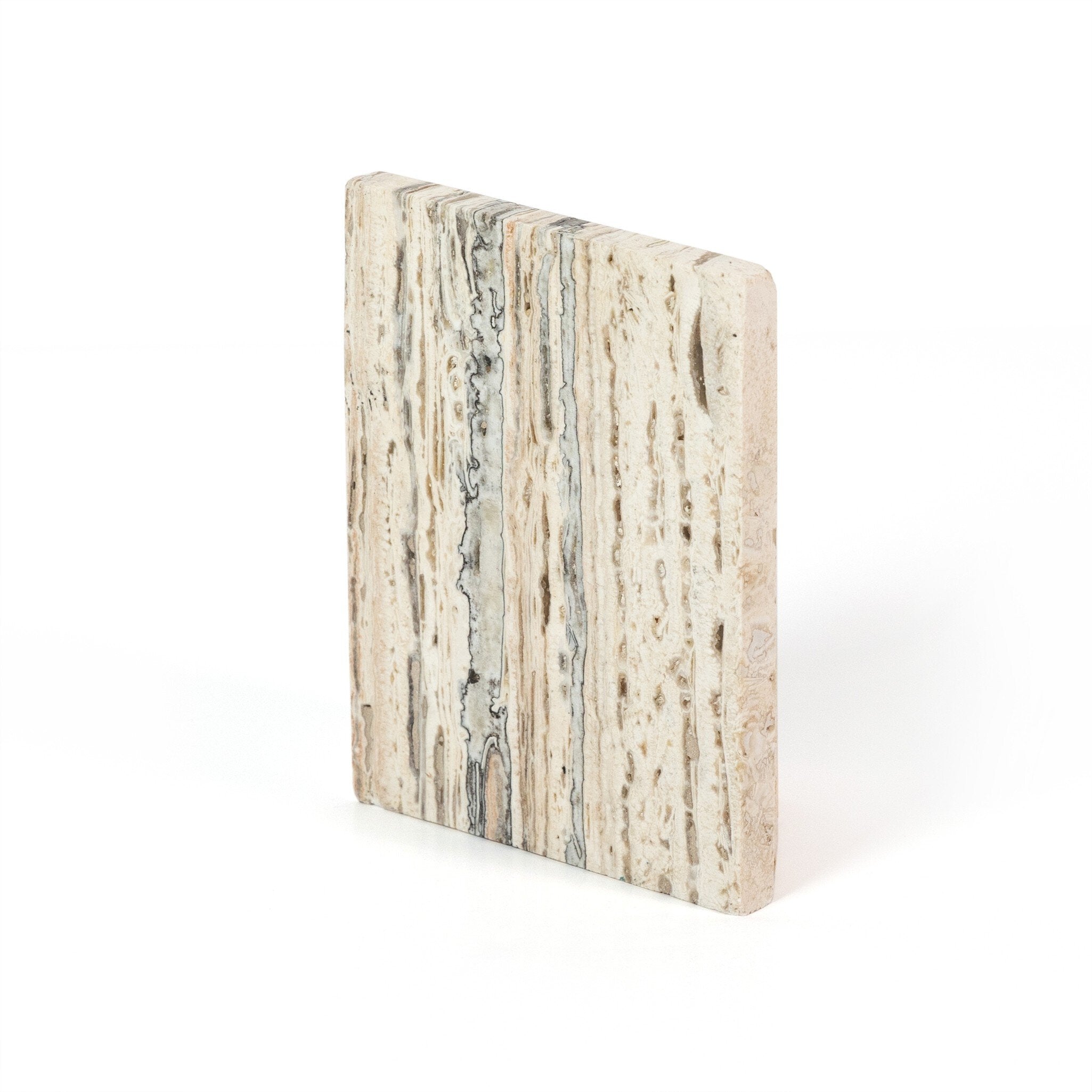 Four Hands Stepped Bookends — White Travertine
