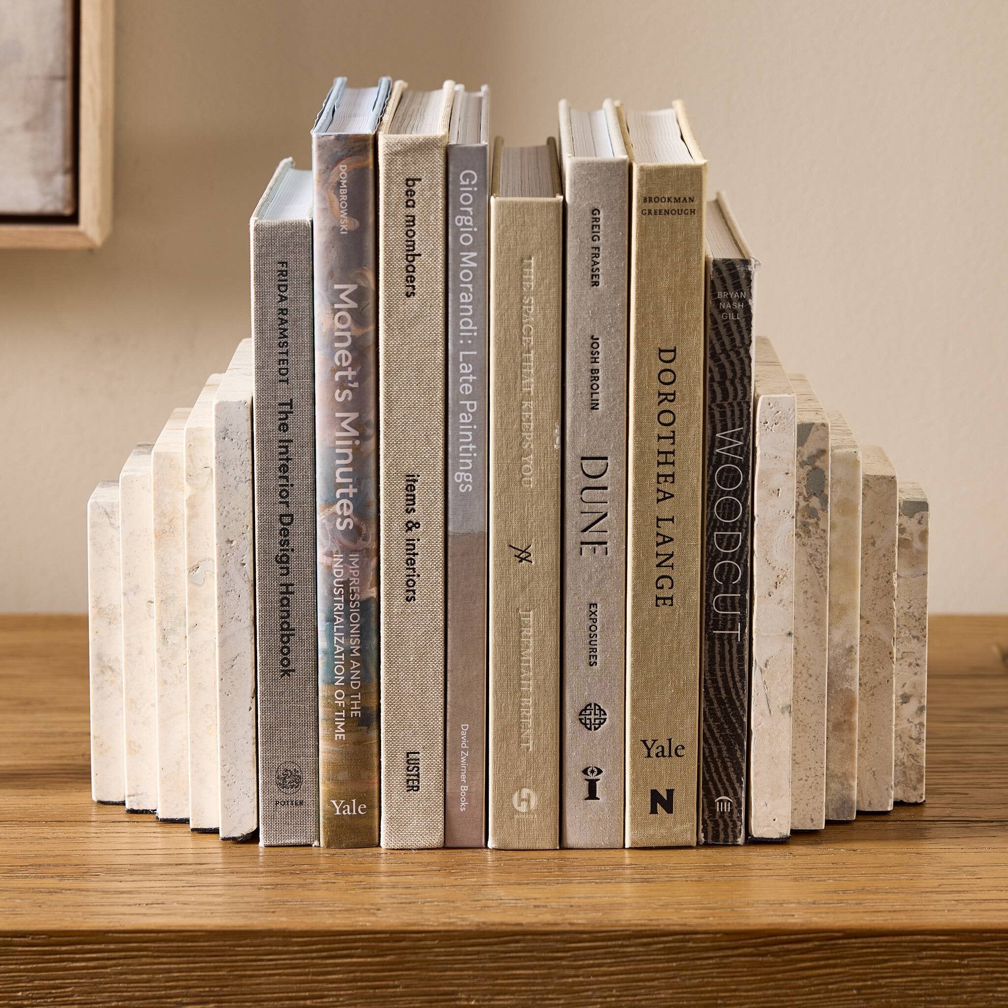 Four Hands Stepped Bookends — White Travertine