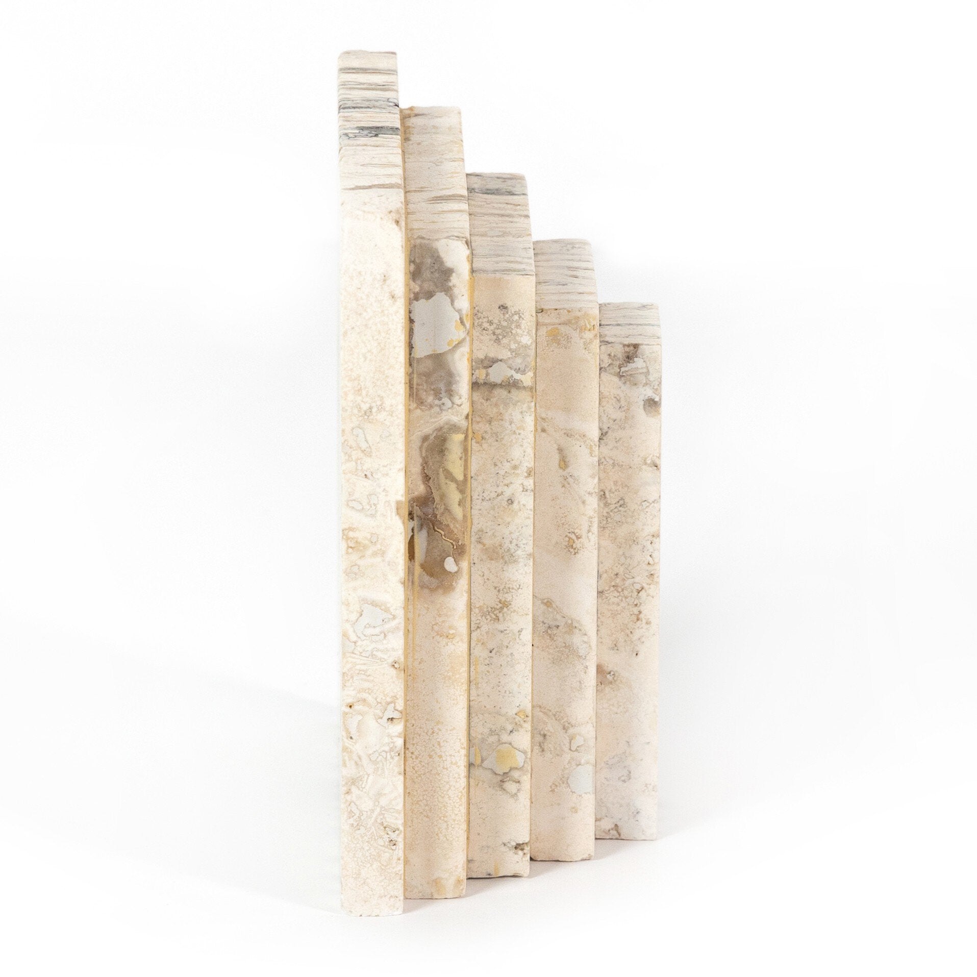 Four Hands Stepped Bookends — White Travertine