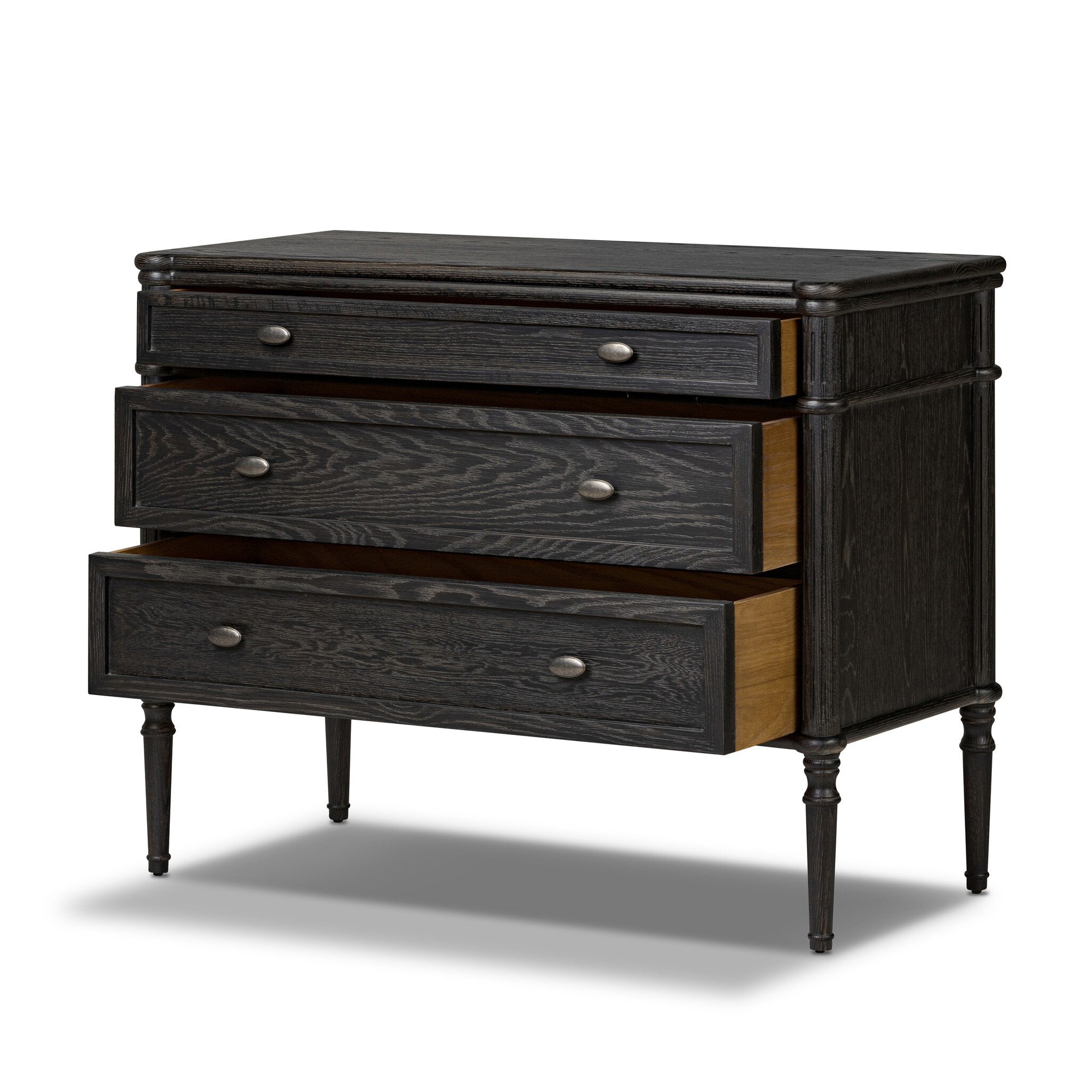 Four Hands Toulouse Chest — Distressed Black-Distressed Black Oak-Aged Brass